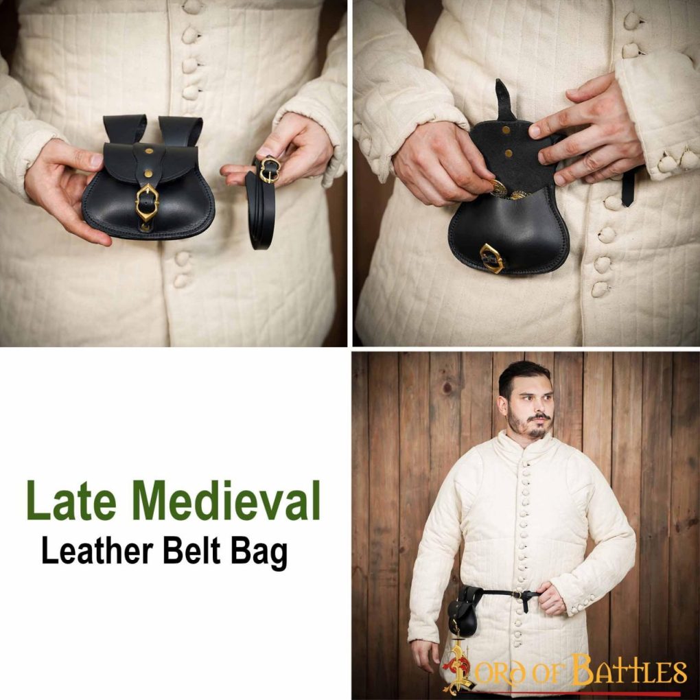 Bolsa de cinturón medieval en cuero con hebilla de latón y cinturón a juego - imagen 11