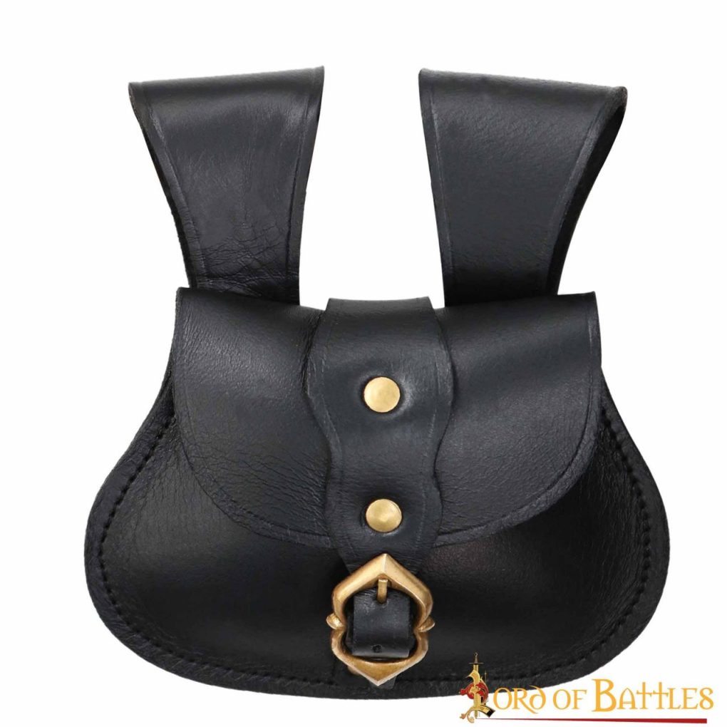 Bolsa de cinturón medieval en cuero con hebilla de latón y cinturón a juego - imagen 8