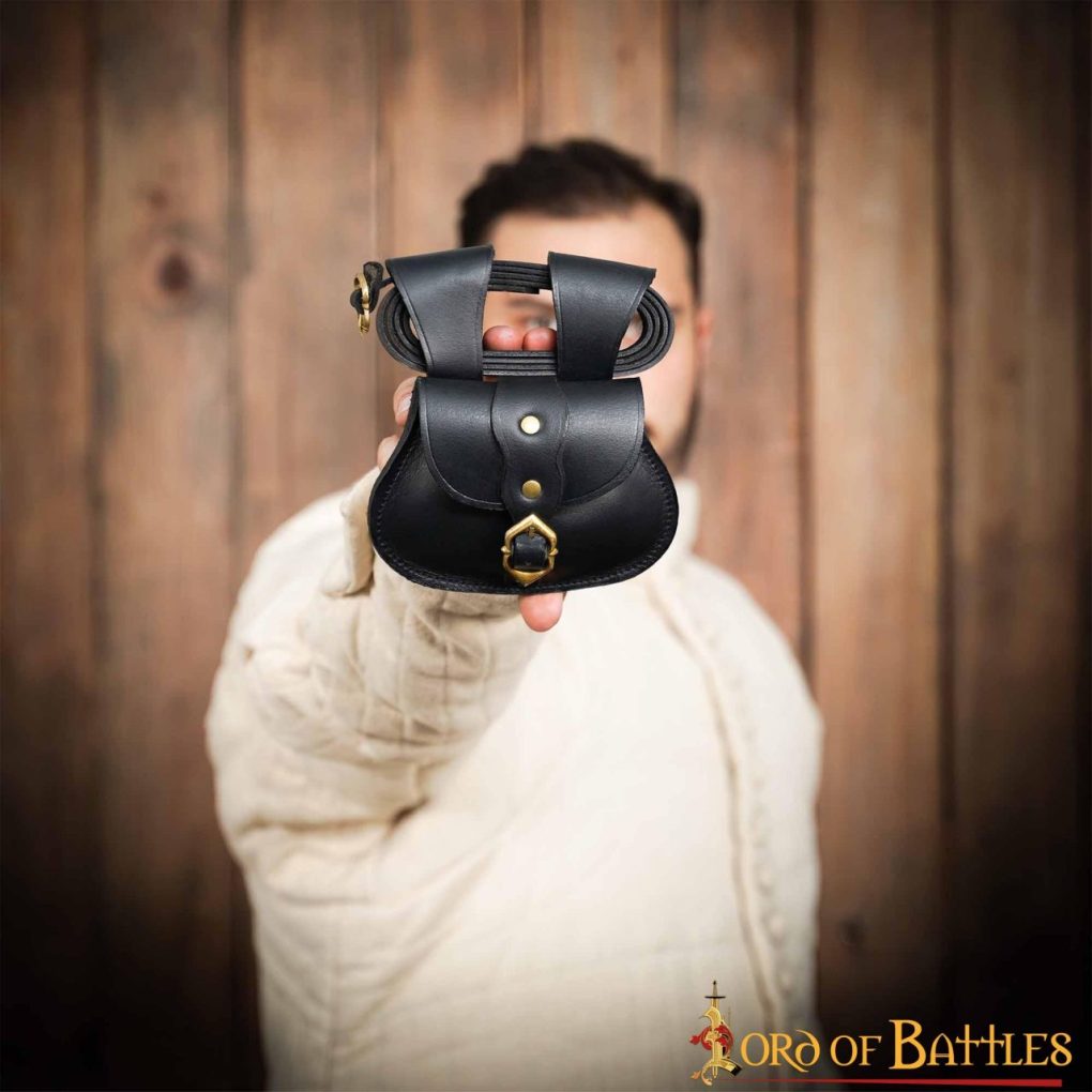 Bolsa de cinturón medieval en cuero con hebilla de latón y cinturón a juego - imagen 15