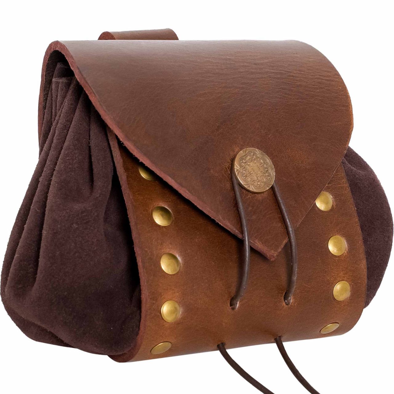 Bolsa de cinturón medieval de ante con remaches de latón - imagen 11