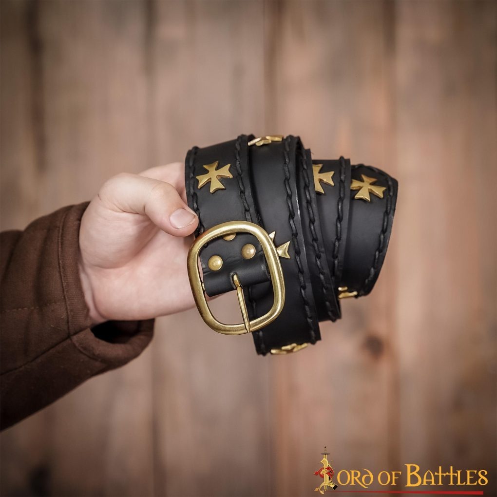 Cinturón medieval de cuero auténtico con cruz de latón - imagen 2
