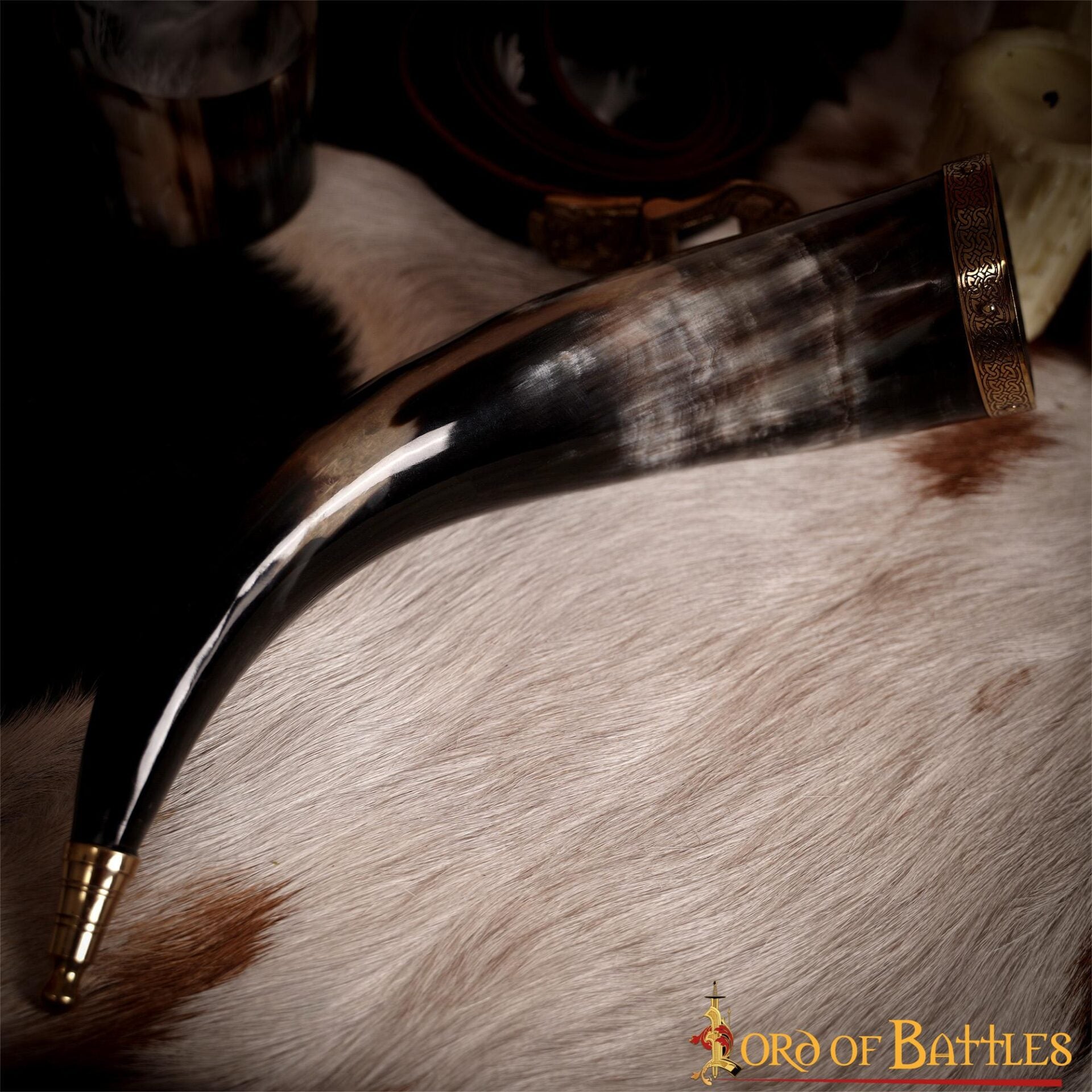 Cuerno vikingo de beber 300–400 ml con remates de latón - imagen 8