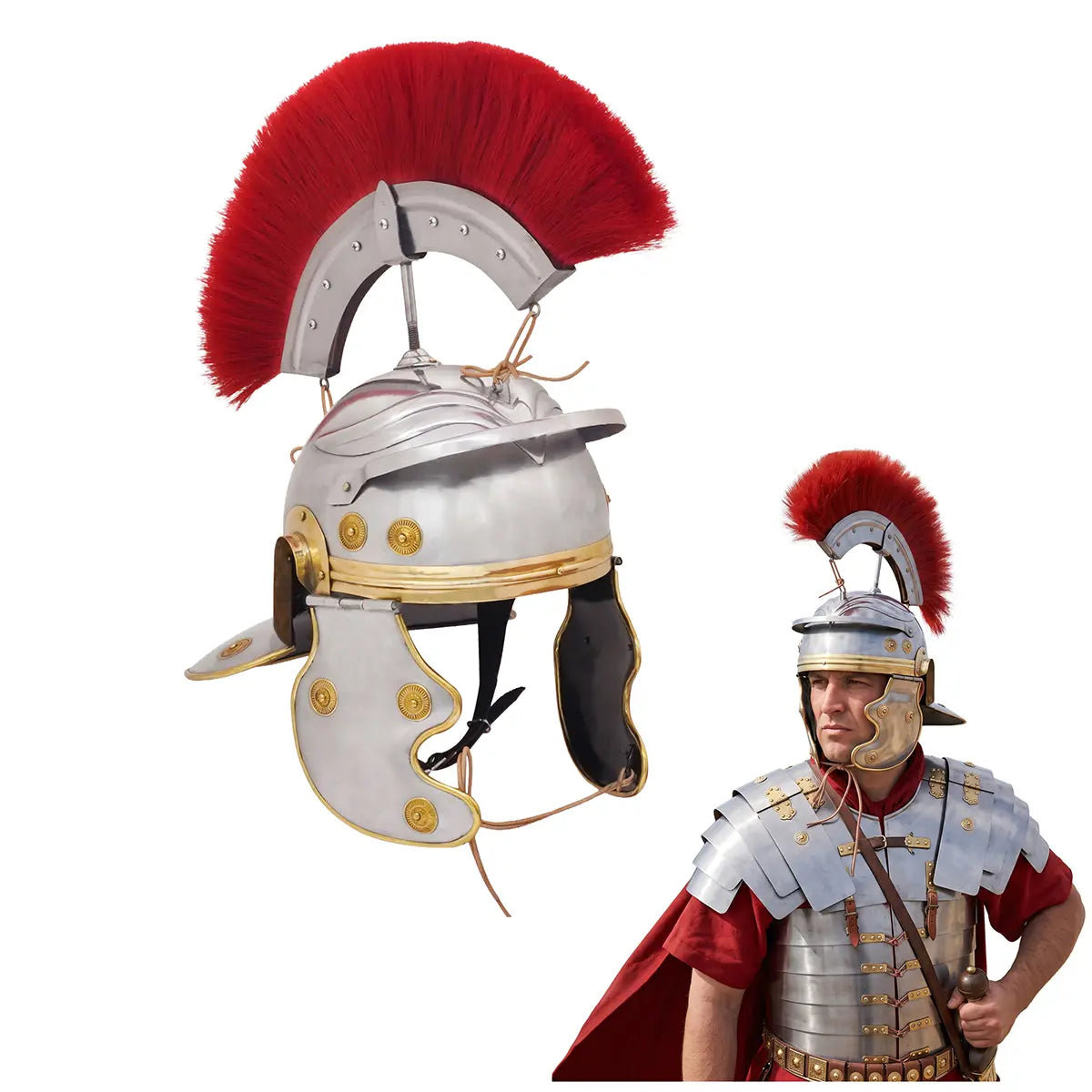 Casco de  Legionario Romano con Cresta Transversal Roja