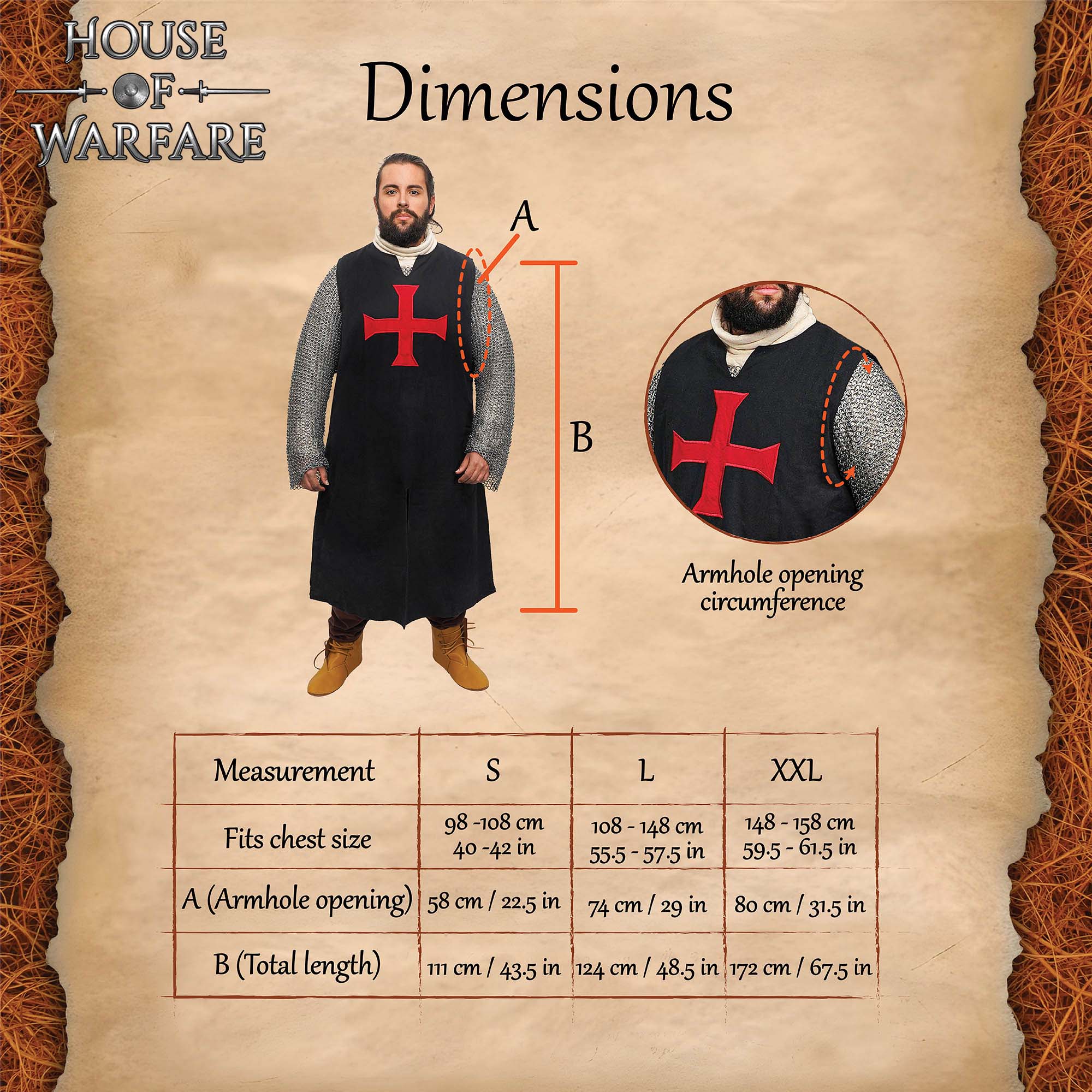 Tabardo medieval cruzado negro - imagen 3