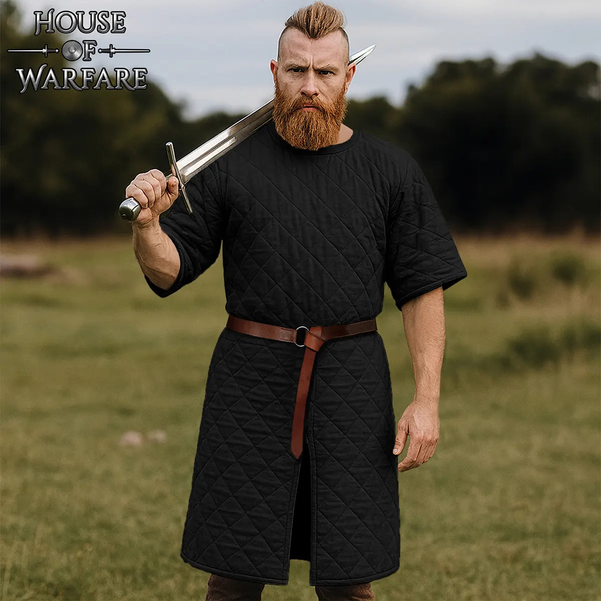 Gambeson medieval acolchado de doble capa, manga corta