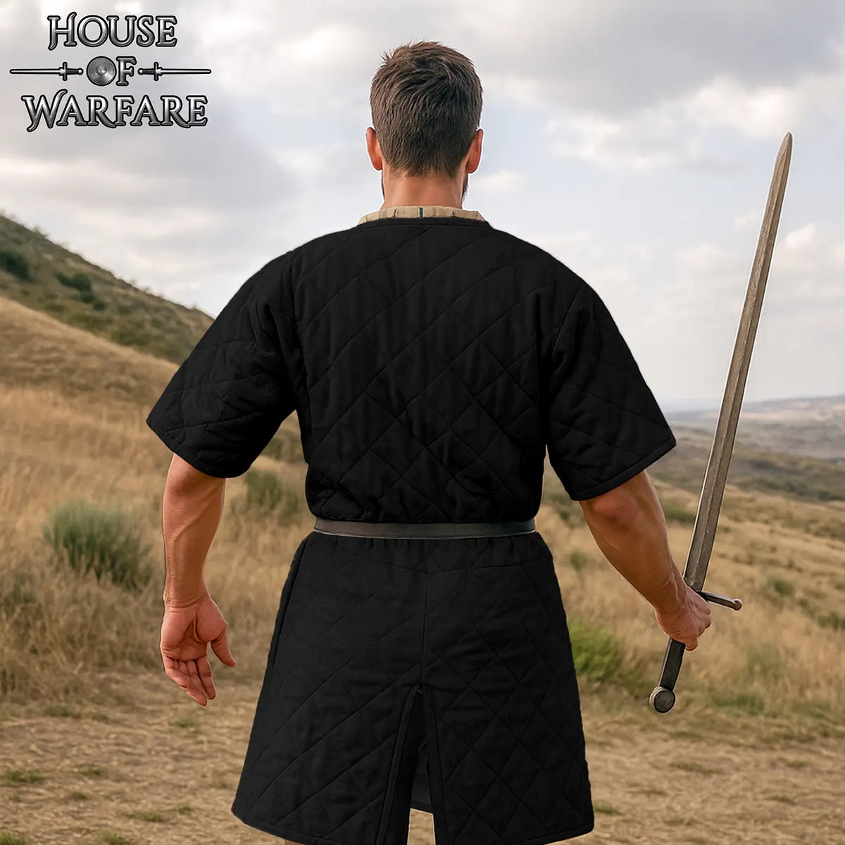 Gambeson medieval acolchado de doble capa, manga corta