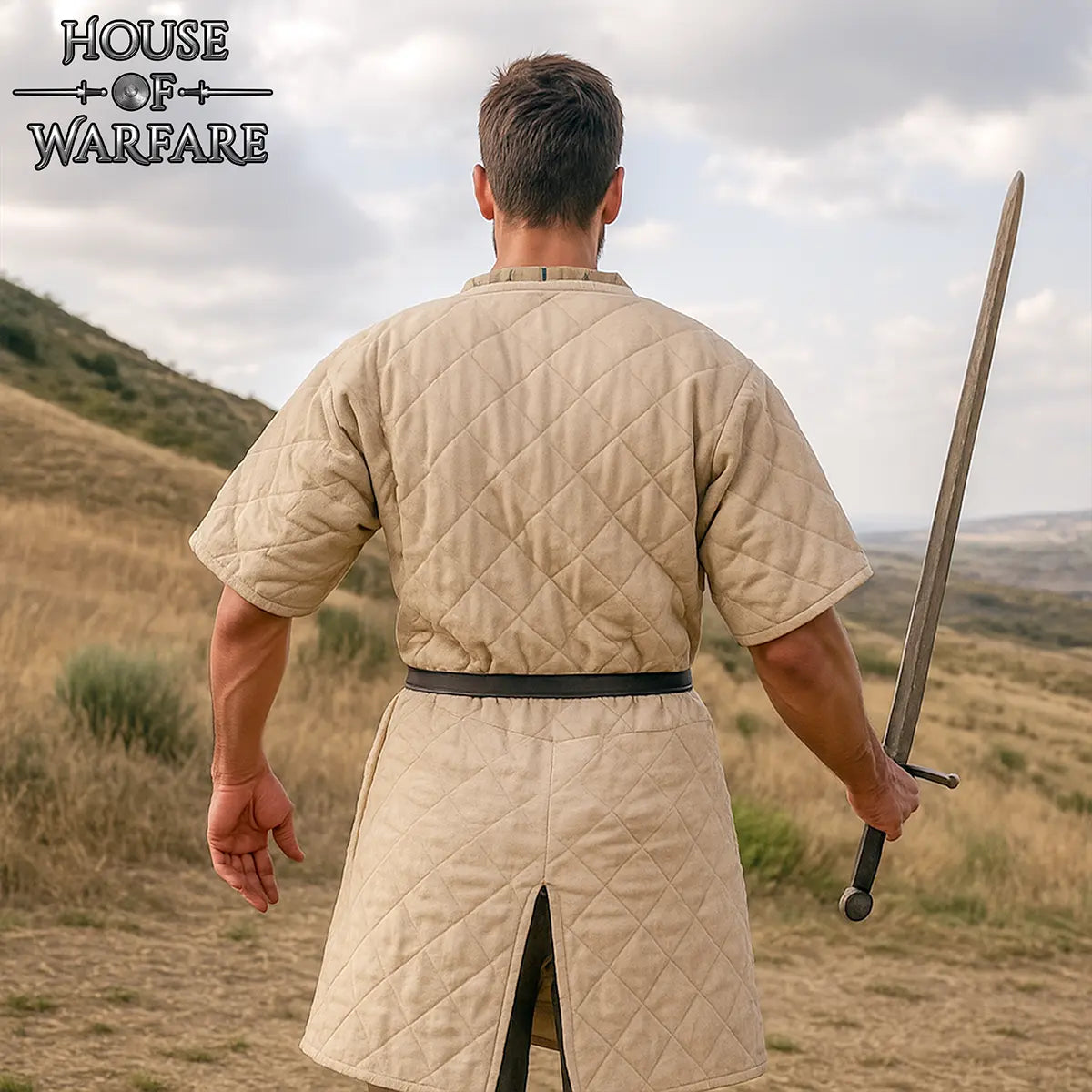 Gambeson medieval acolchado de doble capa, manga corta
