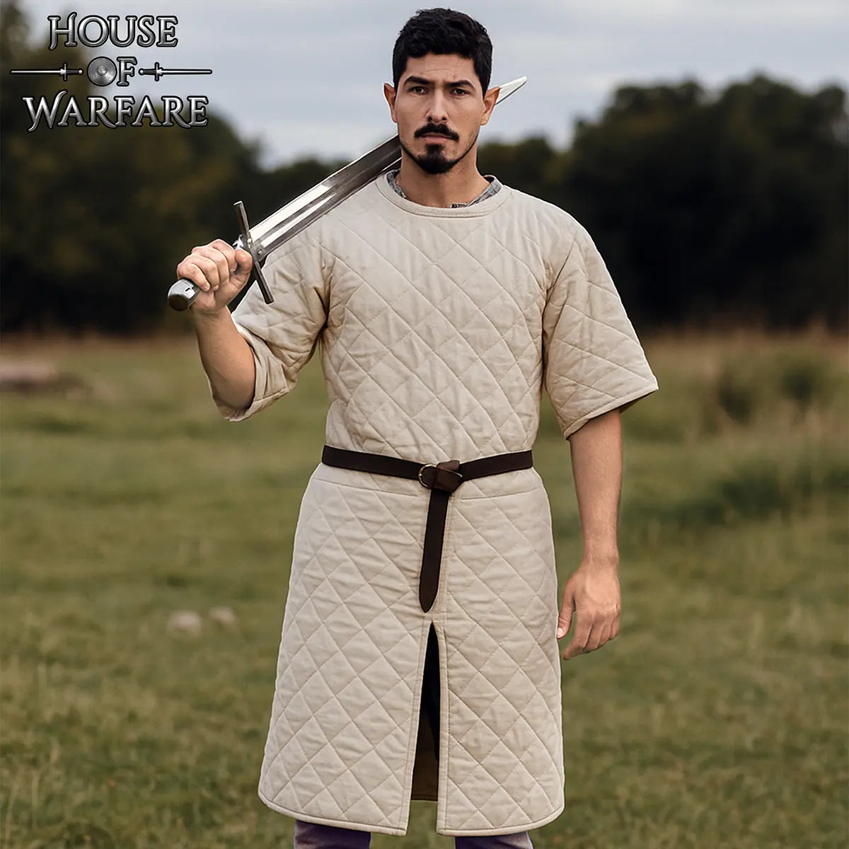Gambeson medieval acolchado de doble capa, manga corta