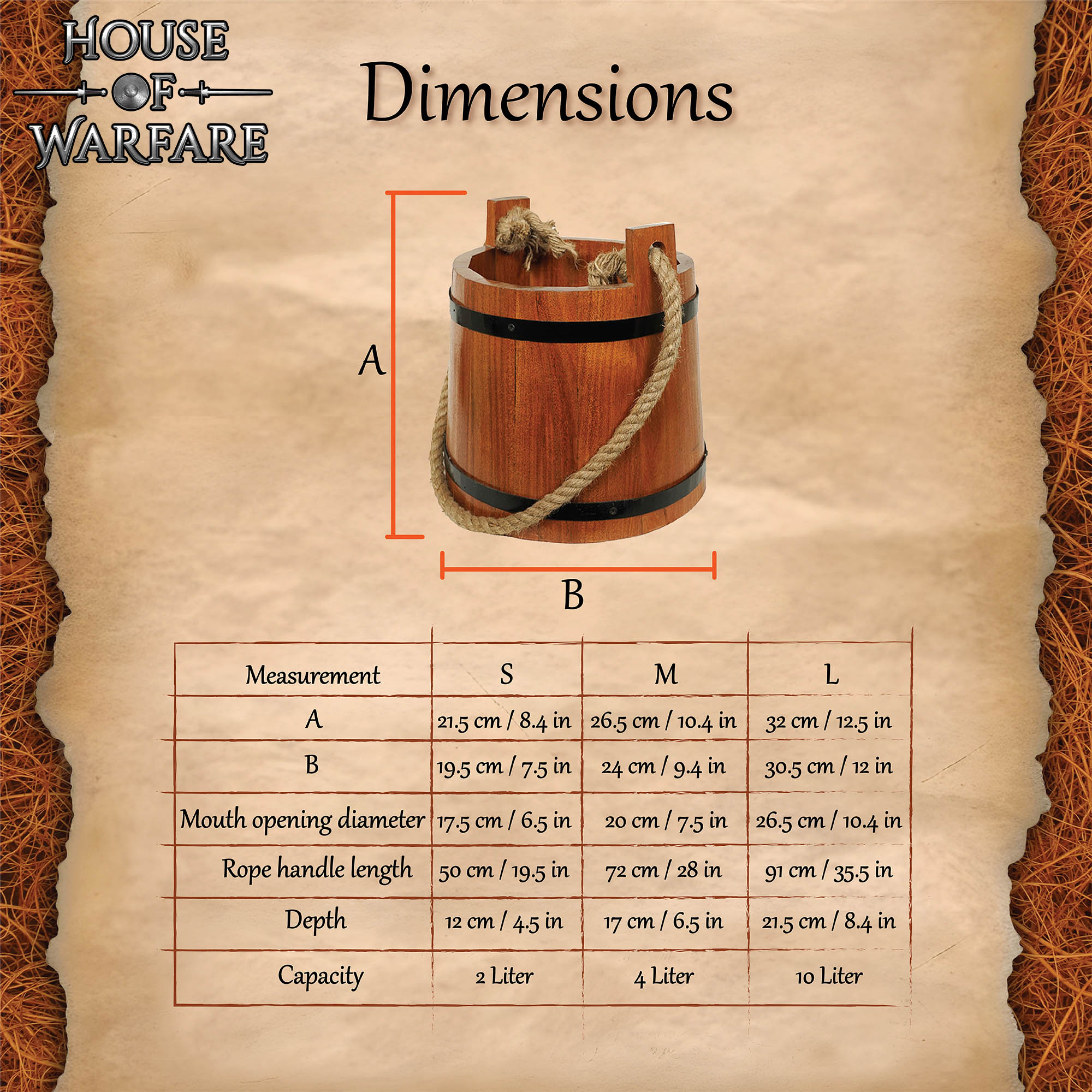 Cubos de madera artesanales — Baldes rústicos de agua (S, M, L) - imagen 15