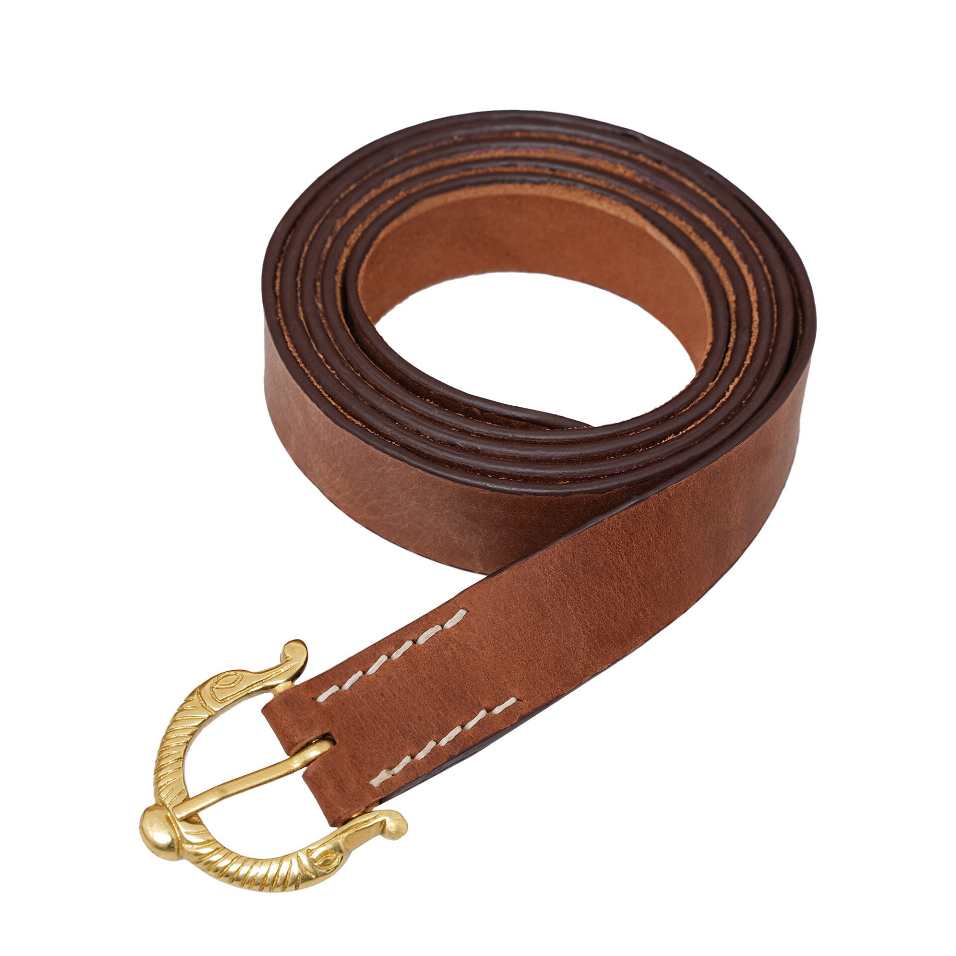 Cinturón vikingo y medieval de cuero con hebilla de latón - imagen 9
