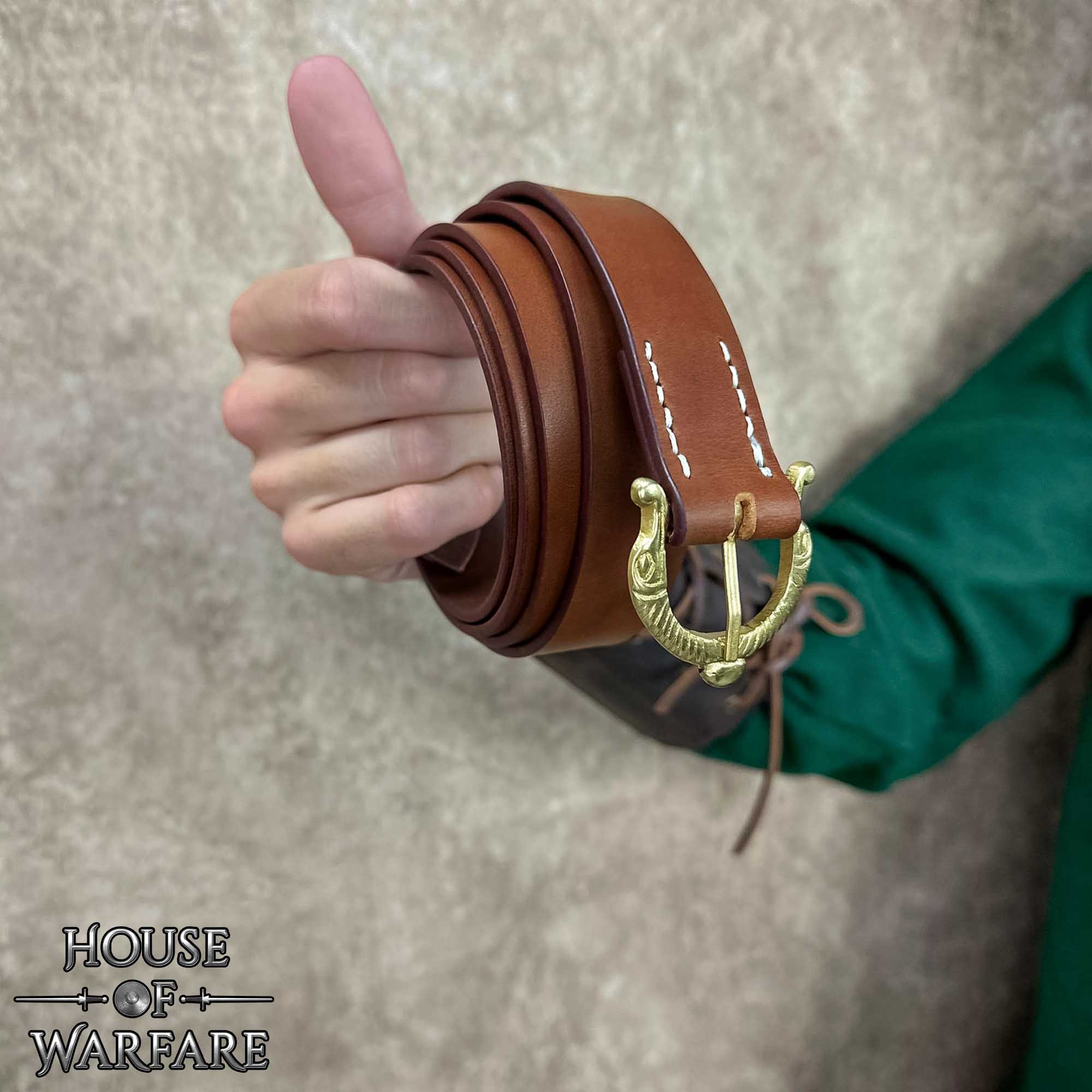 Cinturón vikingo y medieval de cuero con hebilla de latón - imagen 12