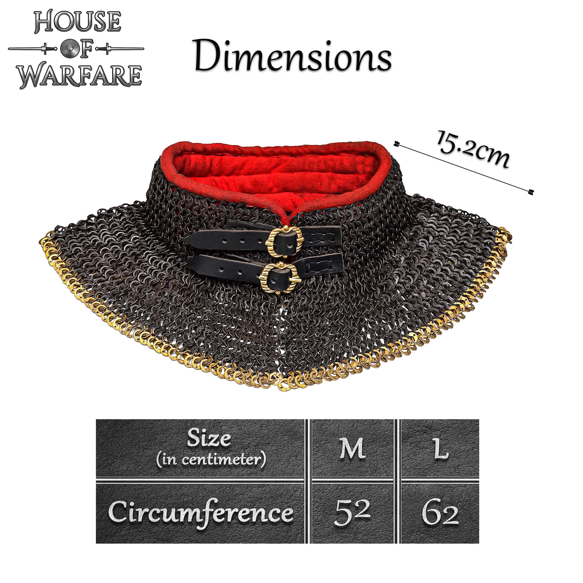 Cota de Malla Estándar "the Red Knight Gorget" - Anilla Plana Remachada de 9 Mm - Hebillas de Latón Macizo, Forro Acolchado, Resistente Forro Acolchado Rojo - Ideal para Combate en Escenarios y Recreaciones - Discontinued - Imagen 4