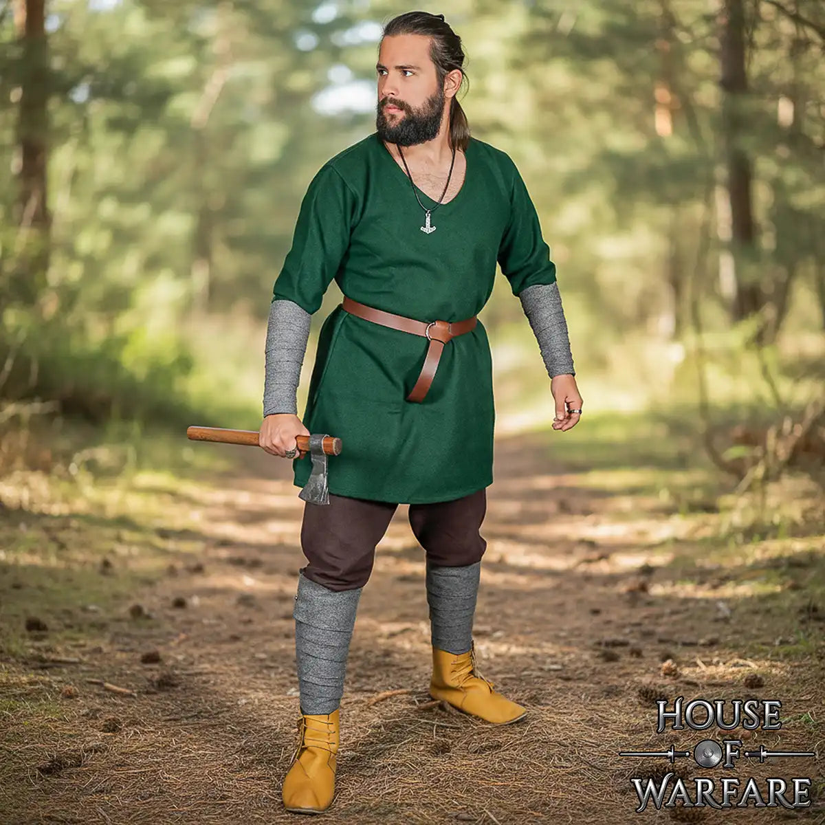 Envolturas vikingas de brazo, 70% lana/30% nylon con fíbula de latón — Par (verde) - imagen 6