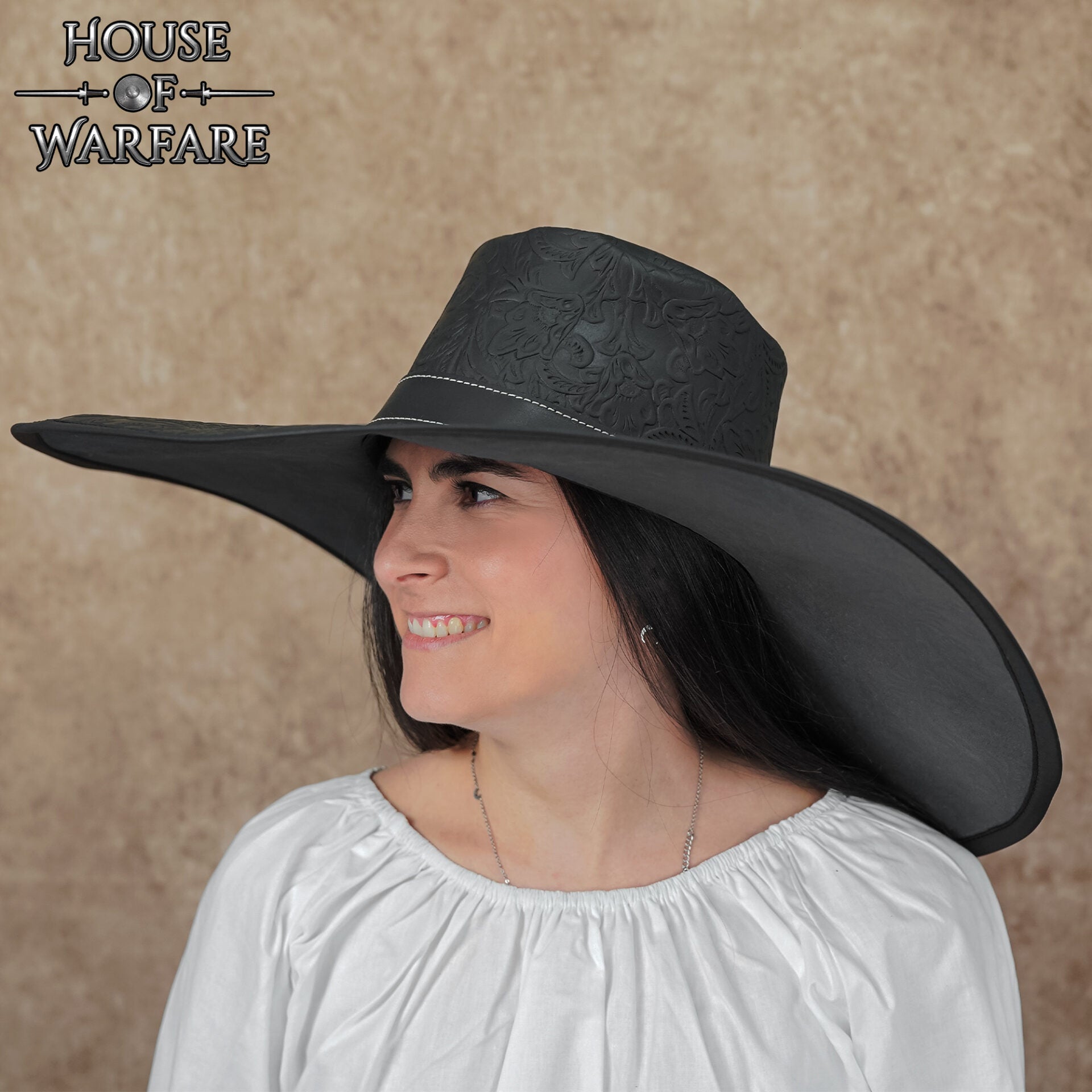 Sombrero Alatriste de cuero — Ala ancha para LARP, teatro y recreación - Negro - L