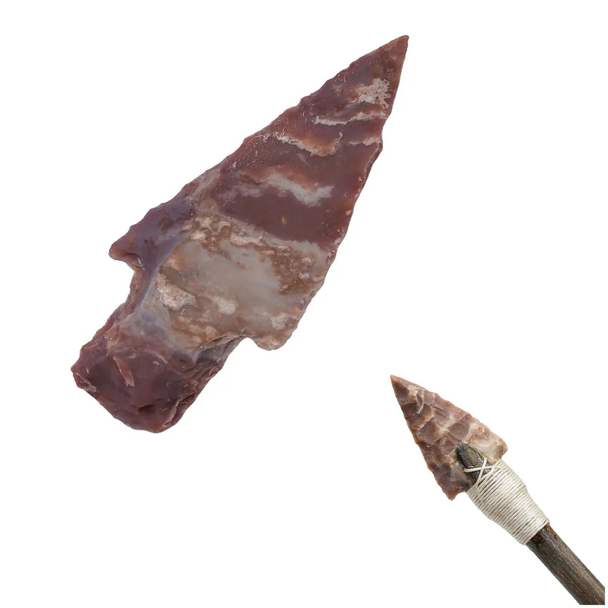Punta de flecha de pedernal marrón con vástago, 6 cm