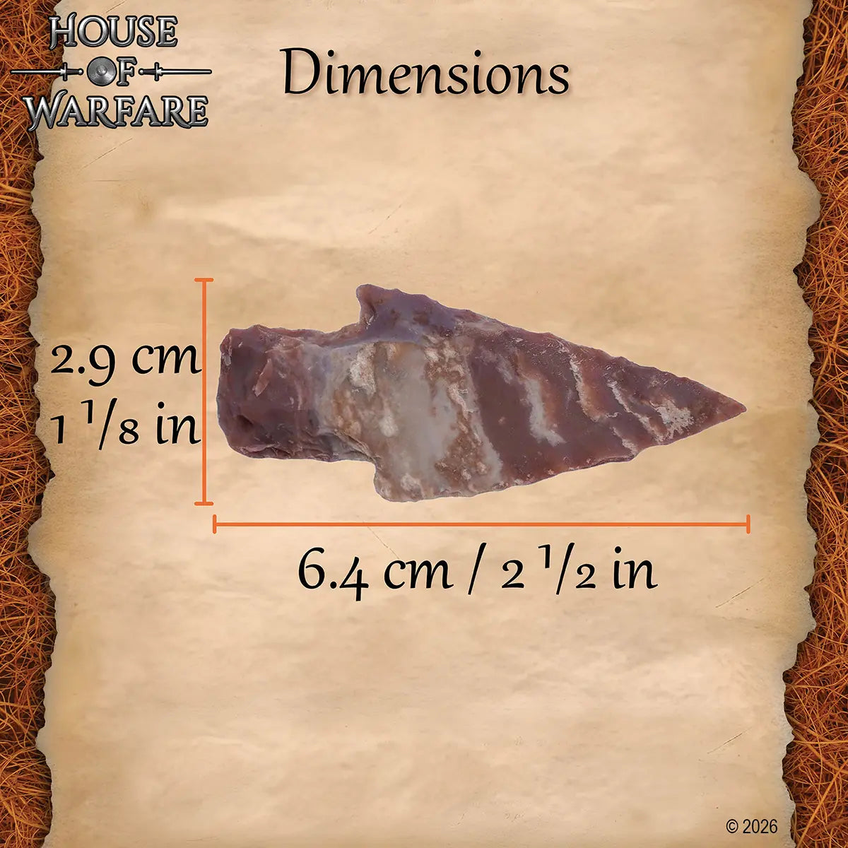 Punta de flecha de pedernal marrón con vástago, 6 cm - imagen 3