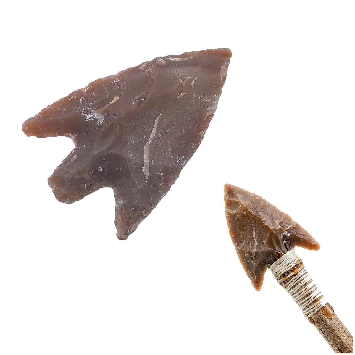 Punta de flecha histórica de pedernal con tallo, 4 cm (marrón)