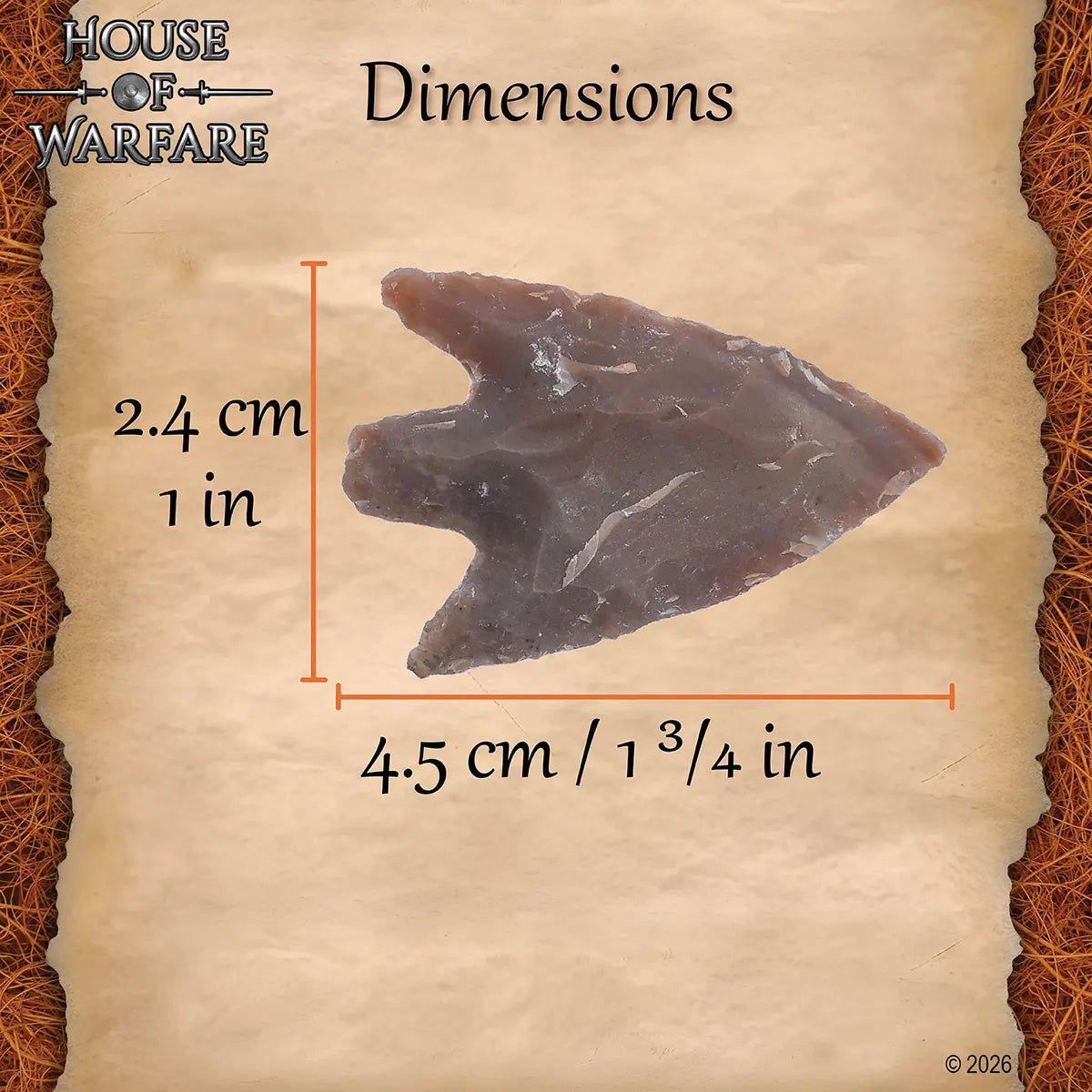 Punta de flecha histórica de pedernal con tallo, 4 cm (marrón) - imagen 3