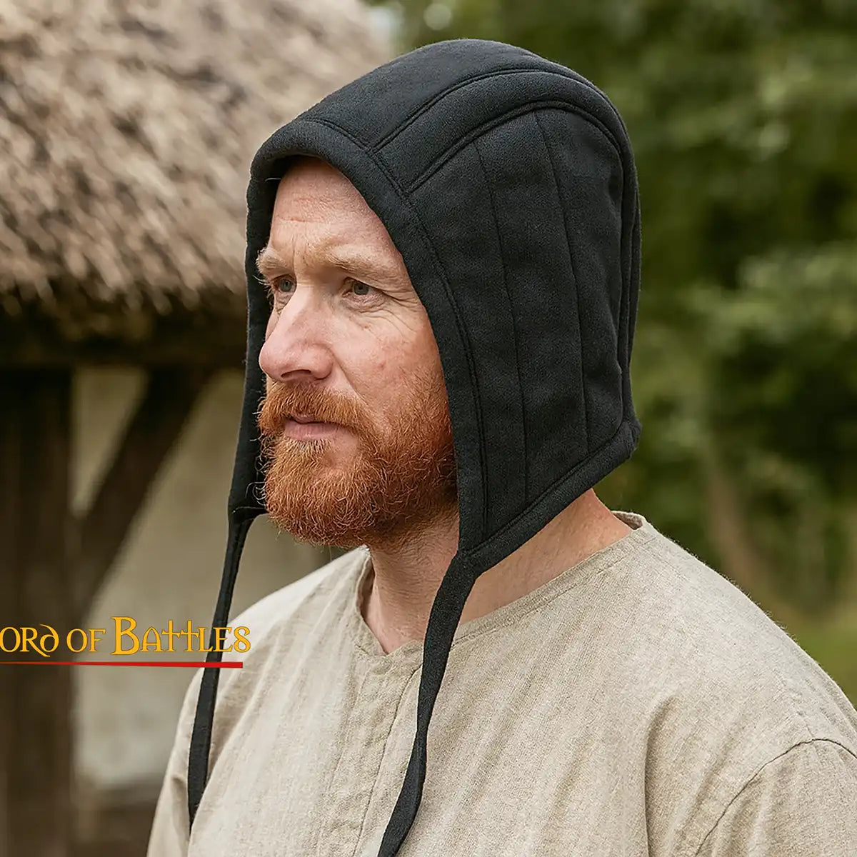 Gorro acolchado medieval de 3 capas — Marrón, talla L - imagen 3