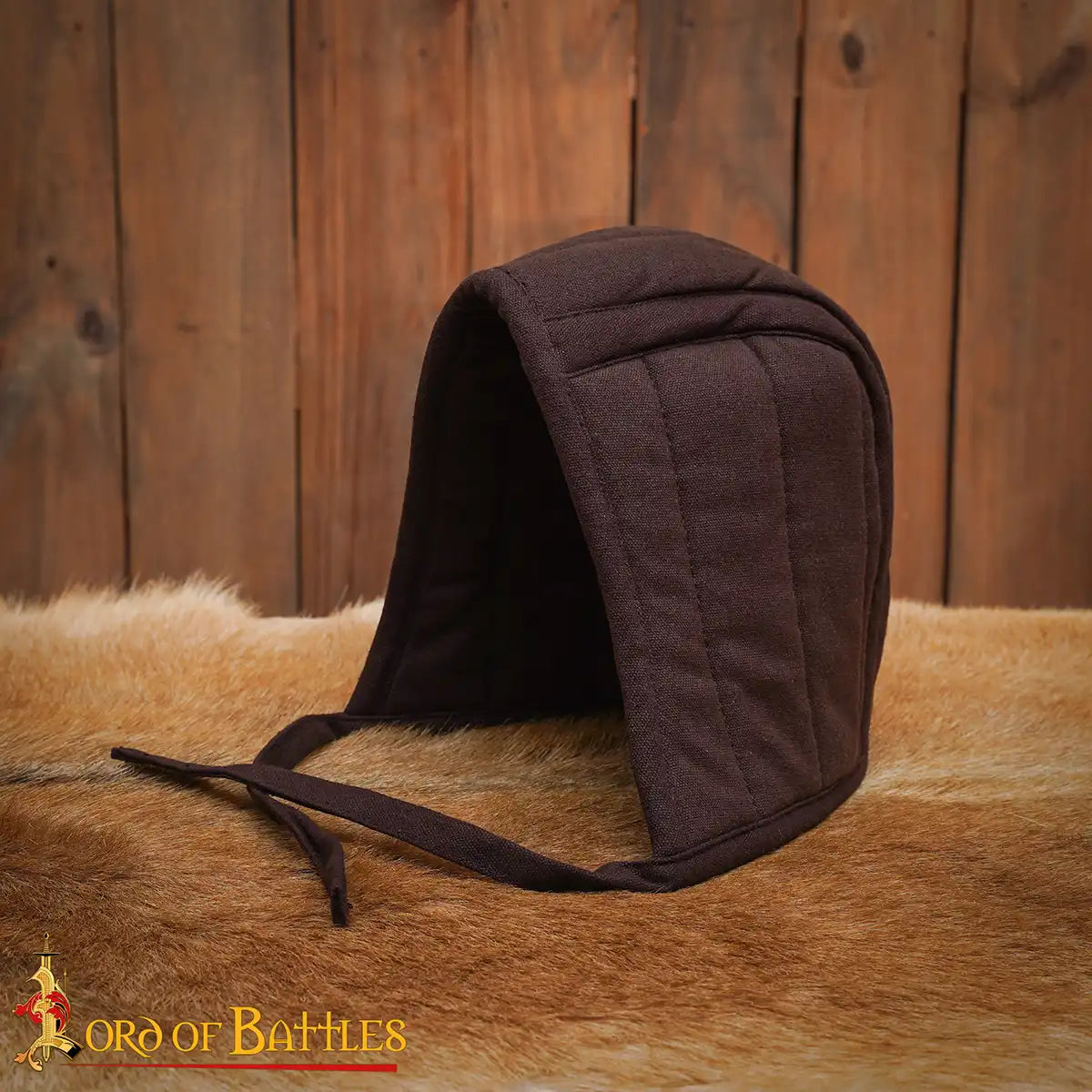 Gorro acolchado medieval de 3 capas — Marrón, talla L - imagen 8