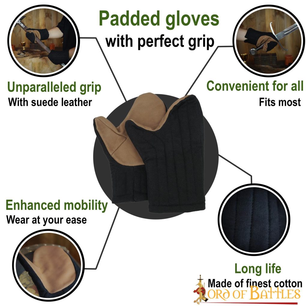 Guantes acolchados de lona de algodón con palma de cuero para recreación medieval - imagen 10