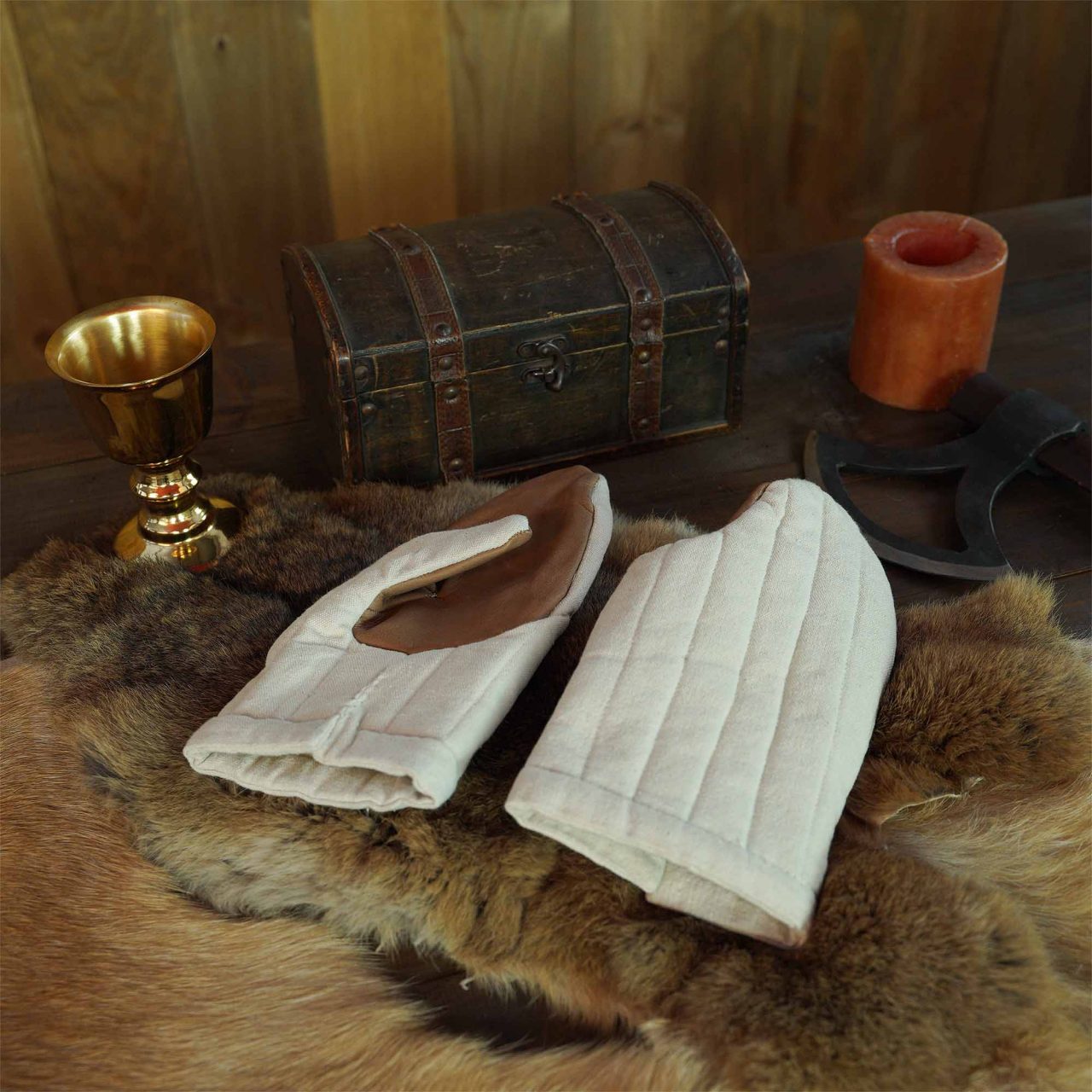 Guantes acolchados de lona de algodón con palma de cuero para recreación medieval - imagen 17