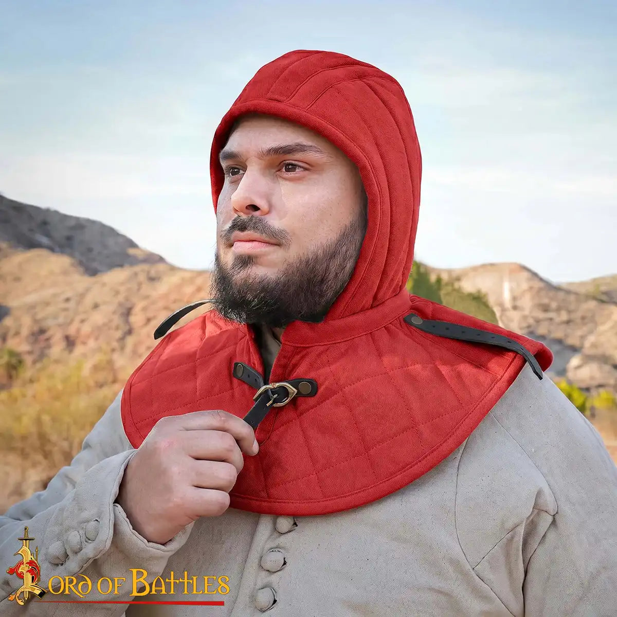 Imagen única de: Capucha medieval acolchada de 3 capas con cuello - Con Defecto