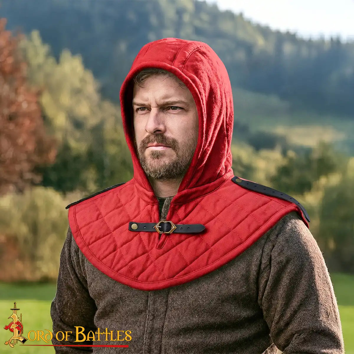 Imagen única de: Capucha medieval acolchada de 3 capas con cuello - Con Defecto