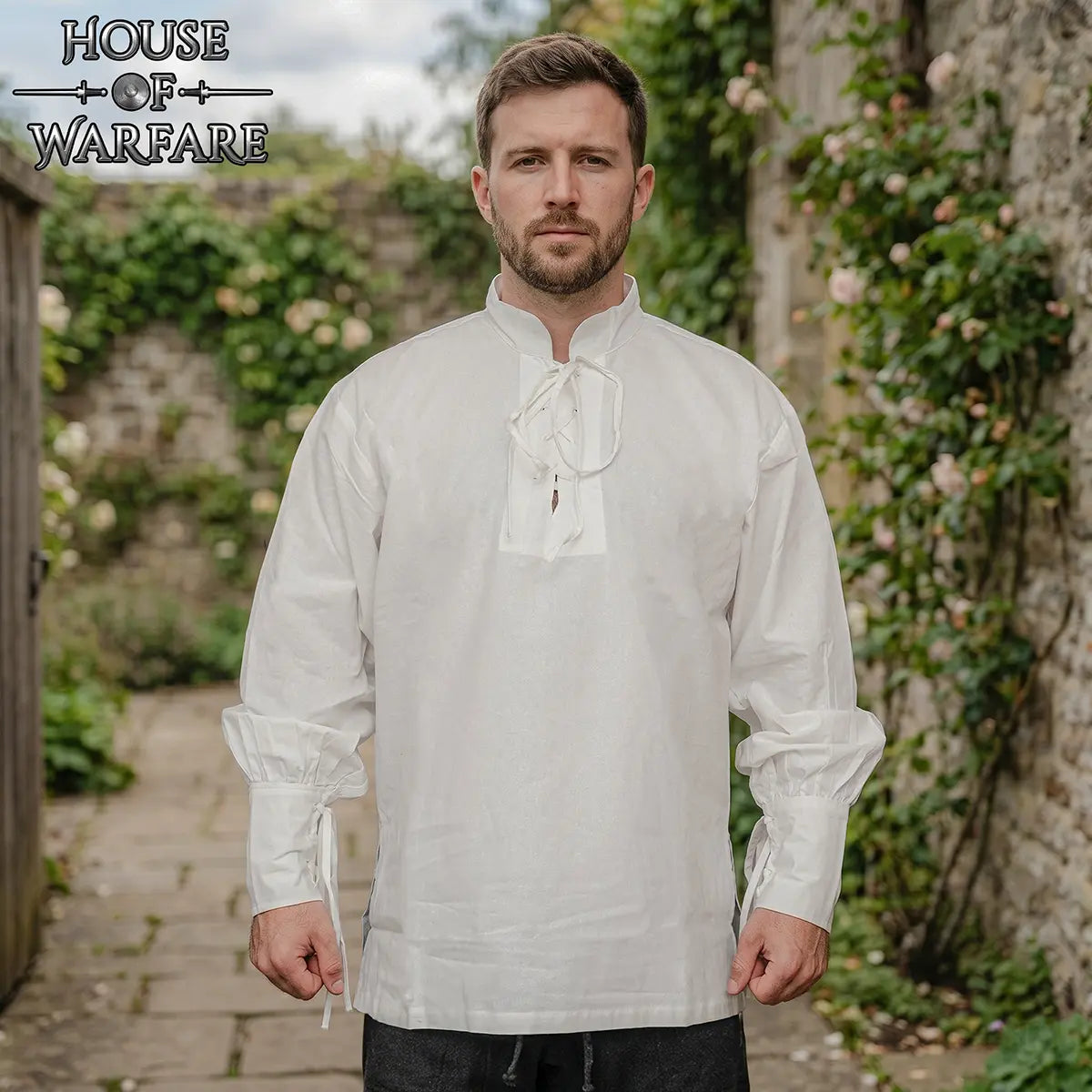 Camisa pirata medieval de algodón para hombre con cordones - imagen 9