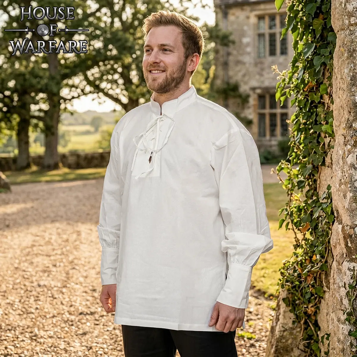 Camisa pirata medieval de algodón para hombre con cordones - imagen 11