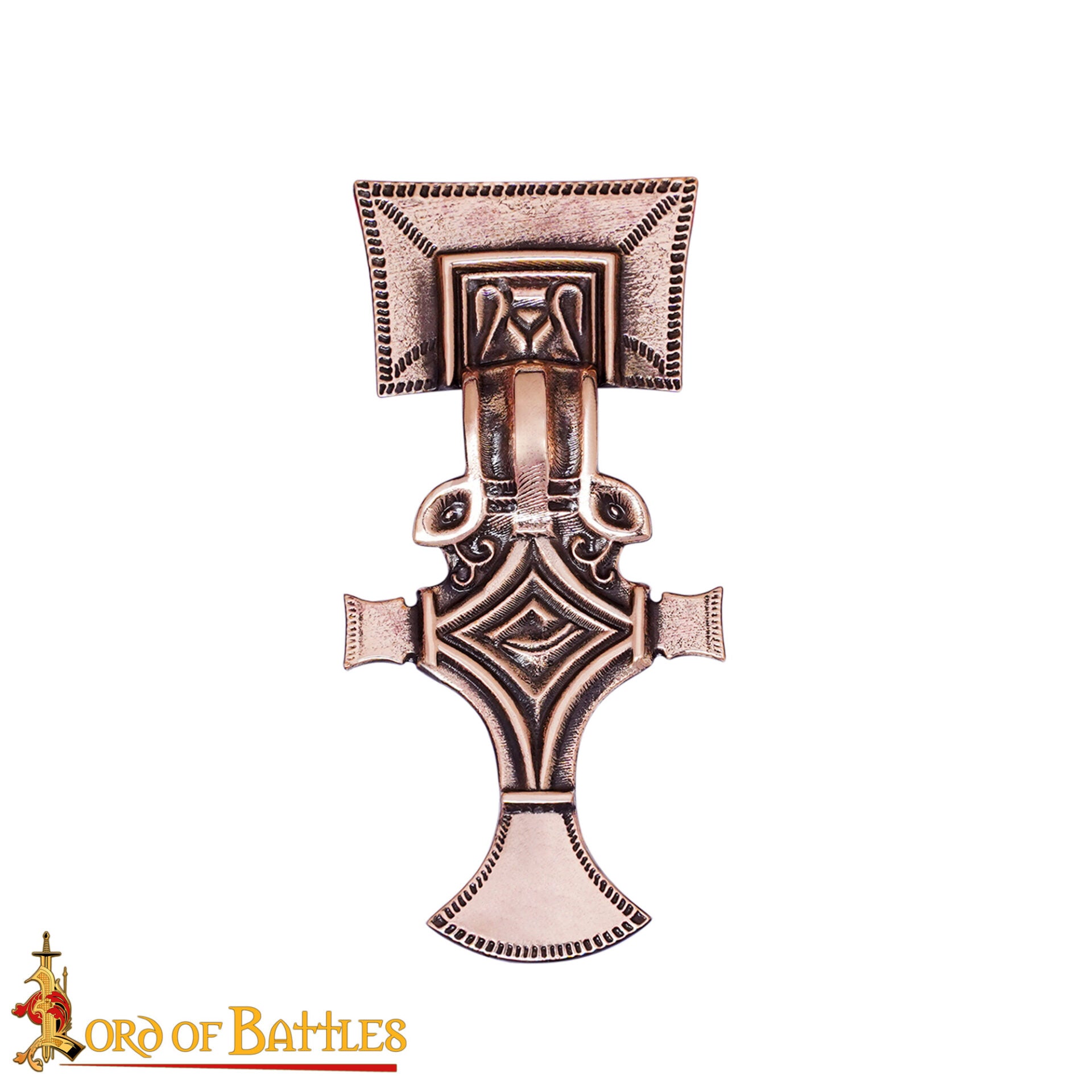 Broche lombardo de bronce macizo (s. VI) — réplica, fundición por cera perdida