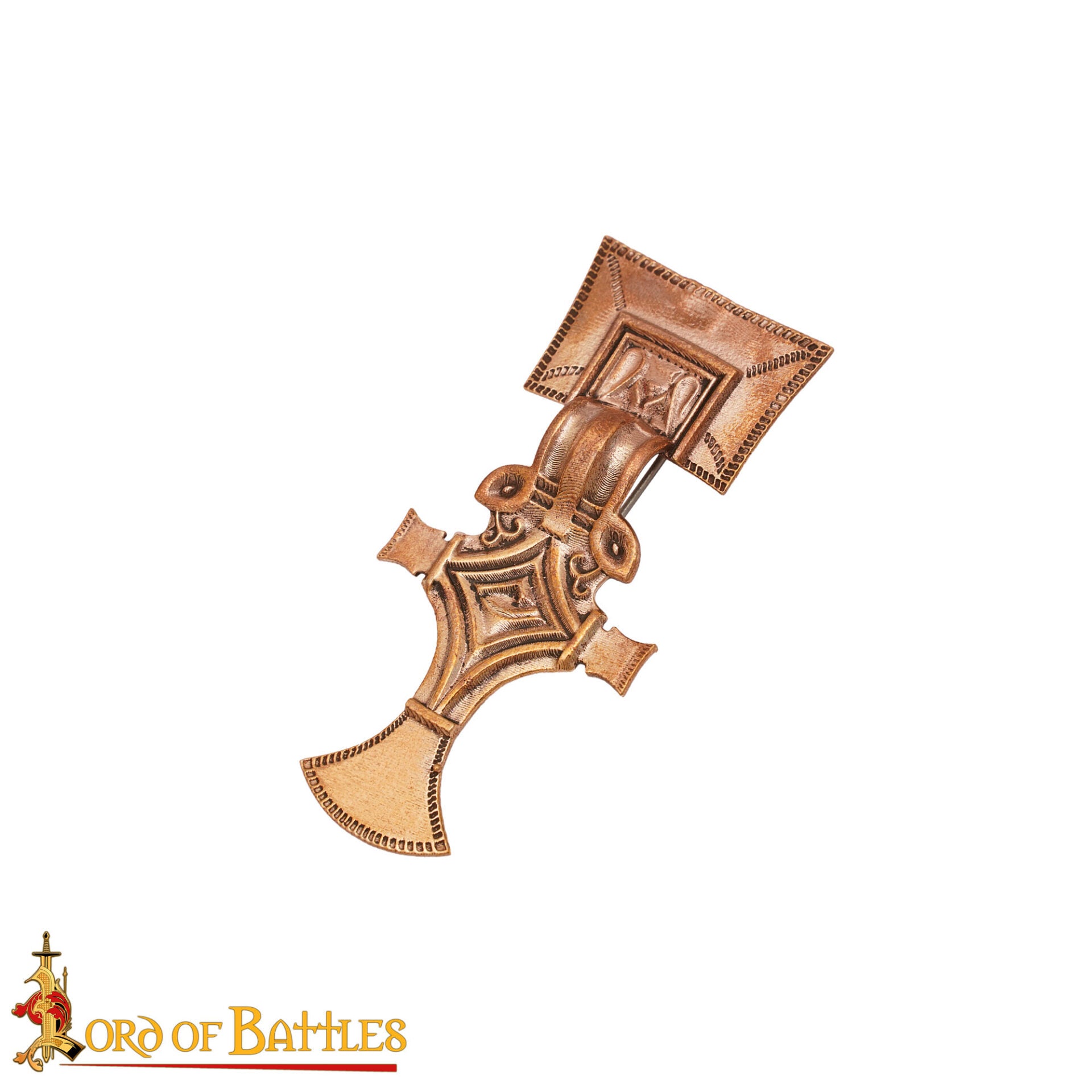 Broche lombardo de bronce macizo (s. VI) — réplica, fundición por cera perdida