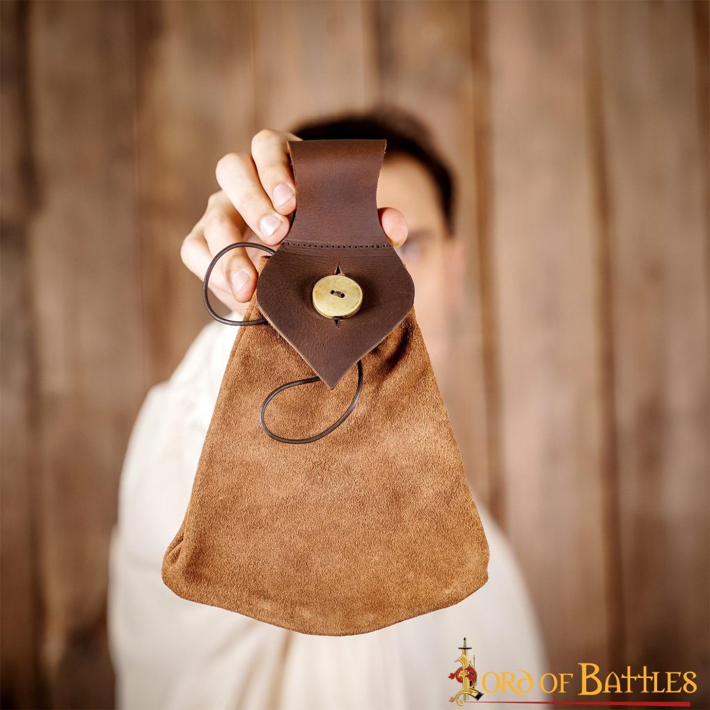 Bolsa de cinturón medieval en cuero y ante con botón de cuerno - imagen 19