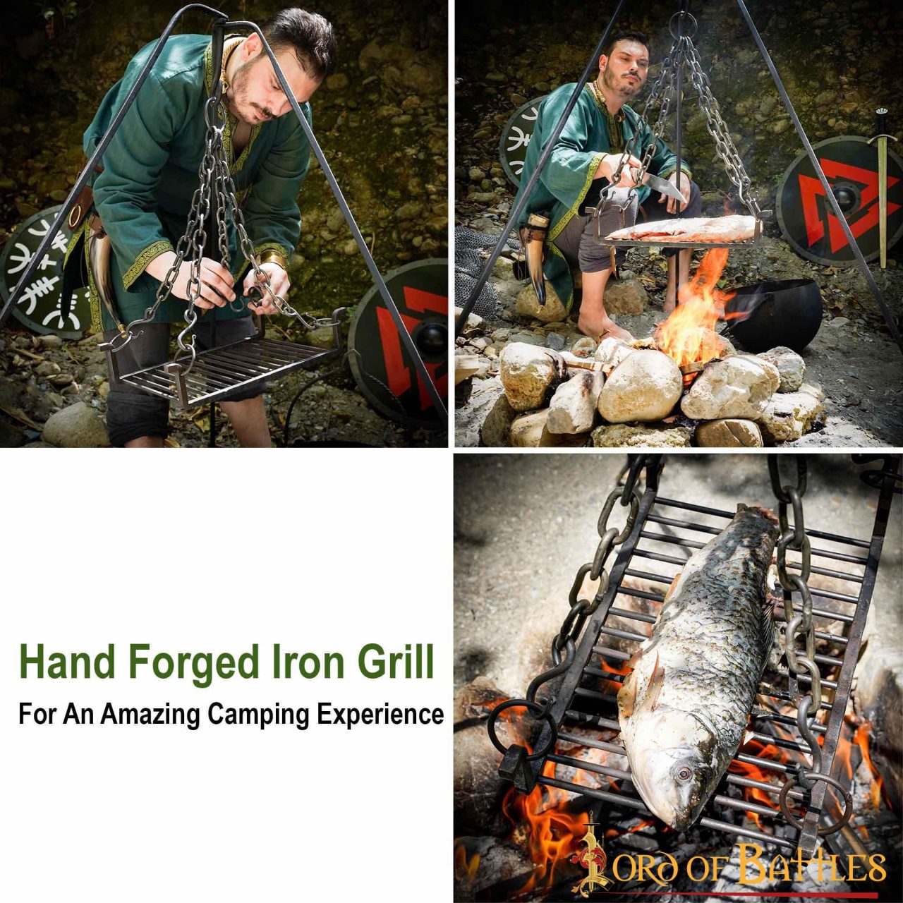 Parrilla de hierro forjada a mano 38 x 25 cm para camping - imagen 3
