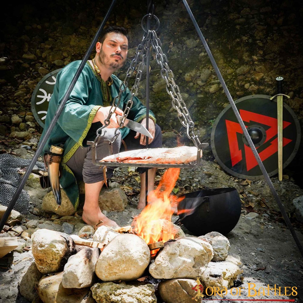 Parrilla de hierro forjada a mano 38 x 25 cm para camping - imagen 9