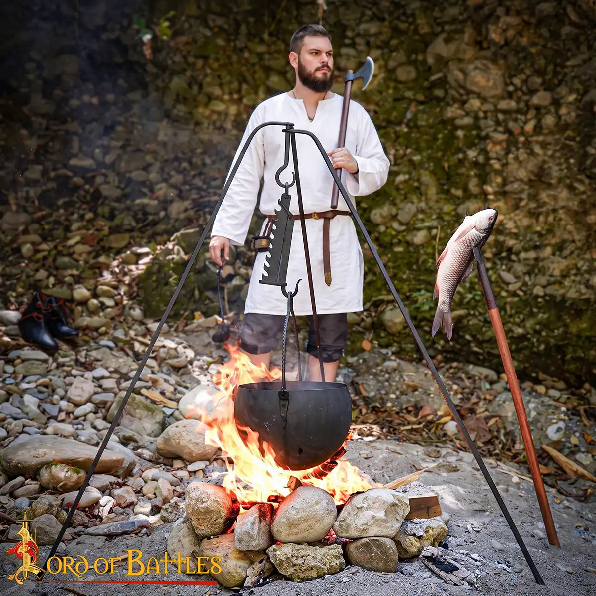 Trípode de campamento medieval de hierro forjado - imagen 5