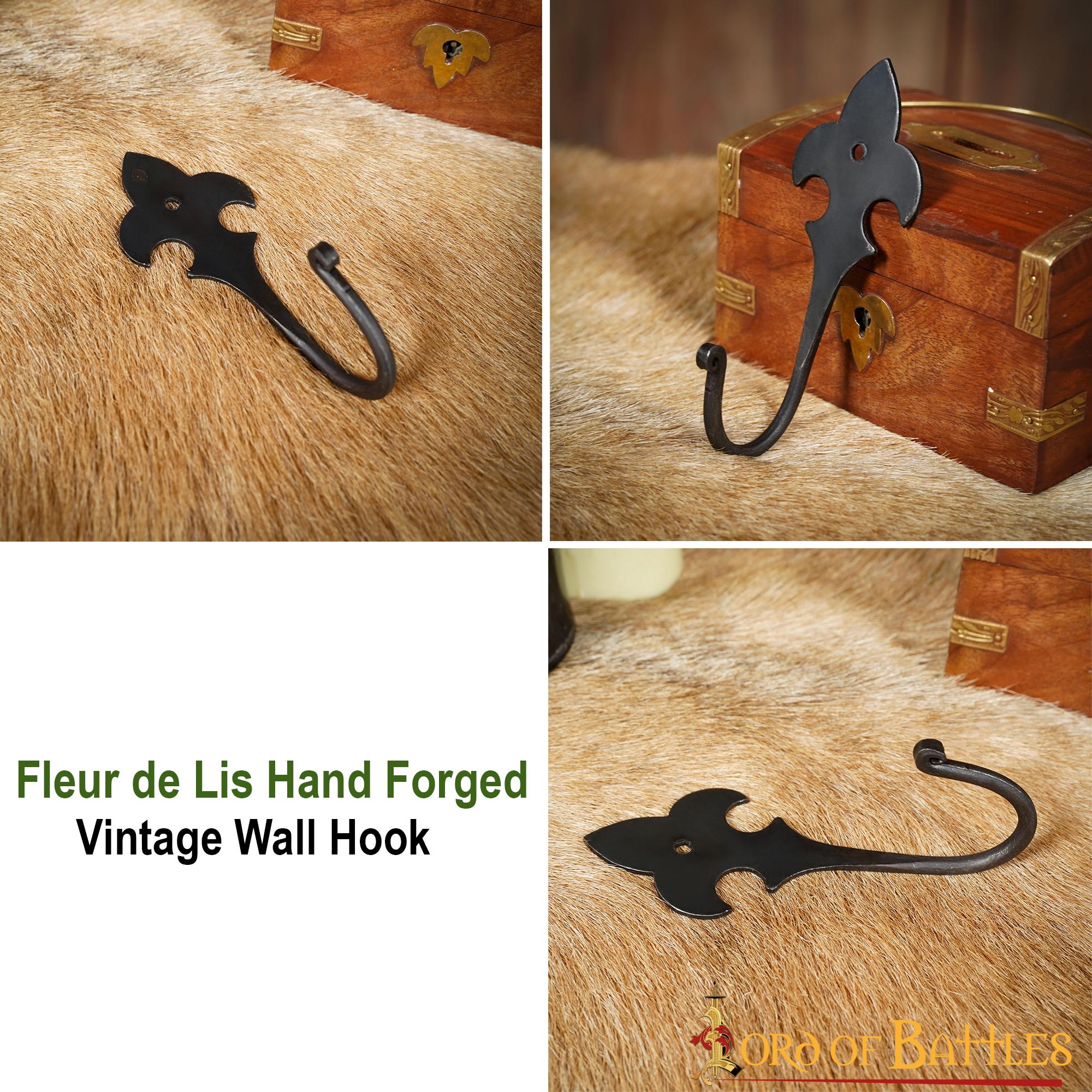 Gancho de pared Fleur de Lis forjado a mano - estilo vintage - imagen 5
