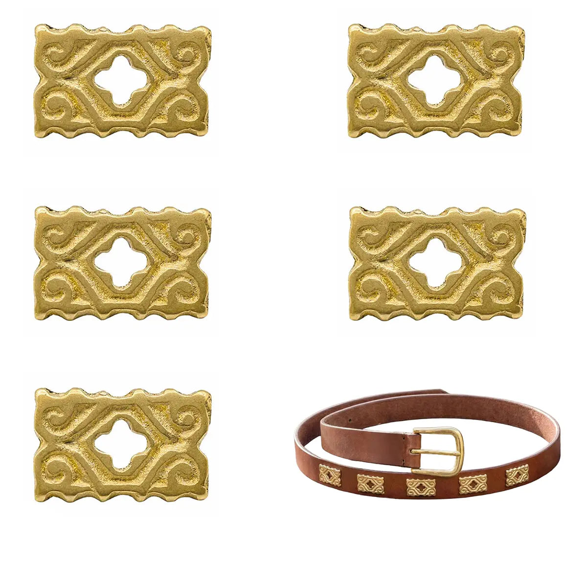 Conjunto de 5 monturas cuatrifolio de latón macizo para cuero