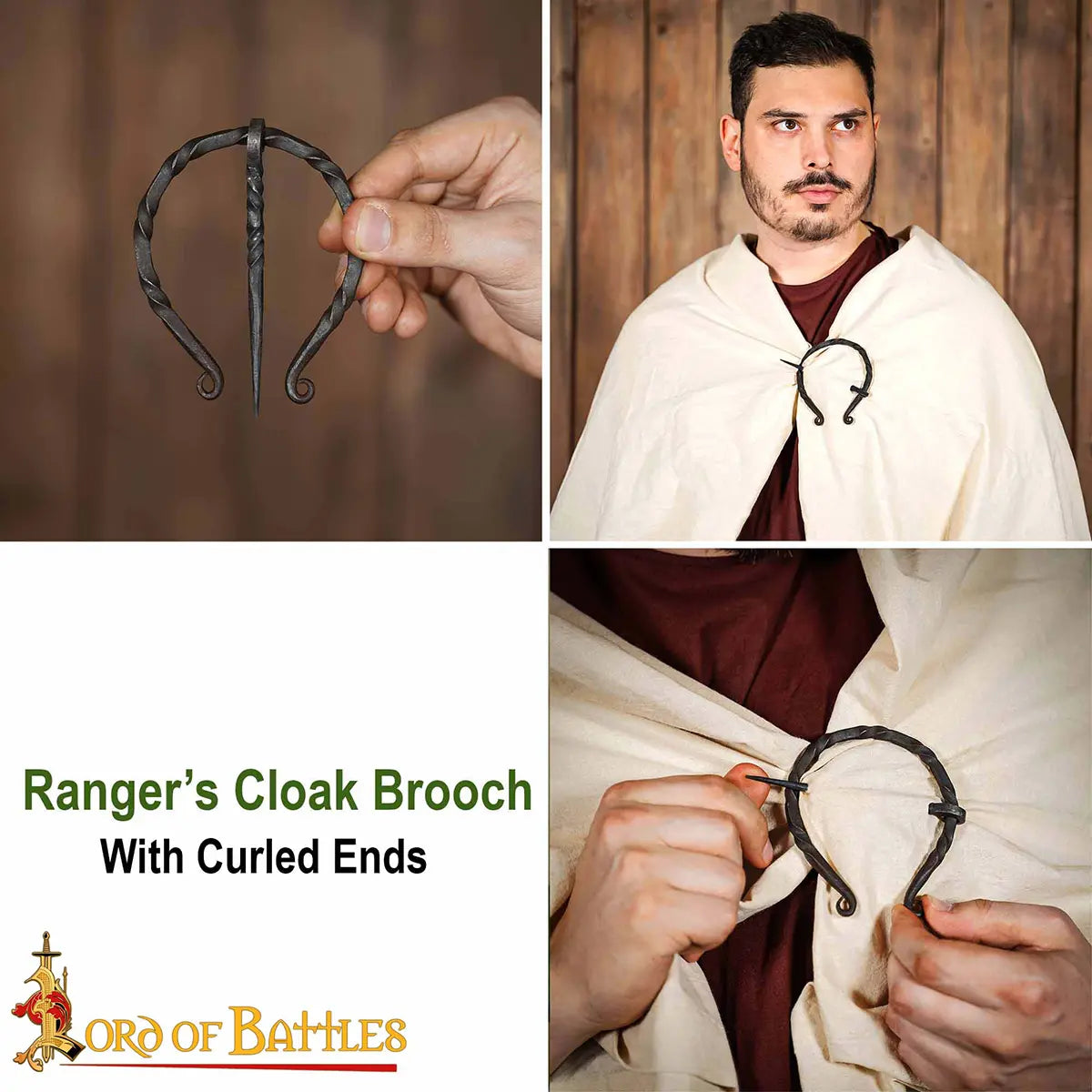 Broche penannular vikingo forjado a mano en hierro para manto medieval - imagen 10