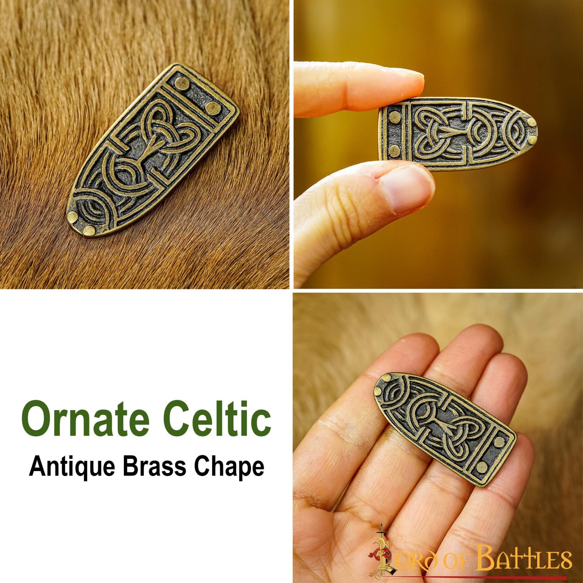 Imagen única de: Remate de cinturón celta ornamentado en latón envejecido