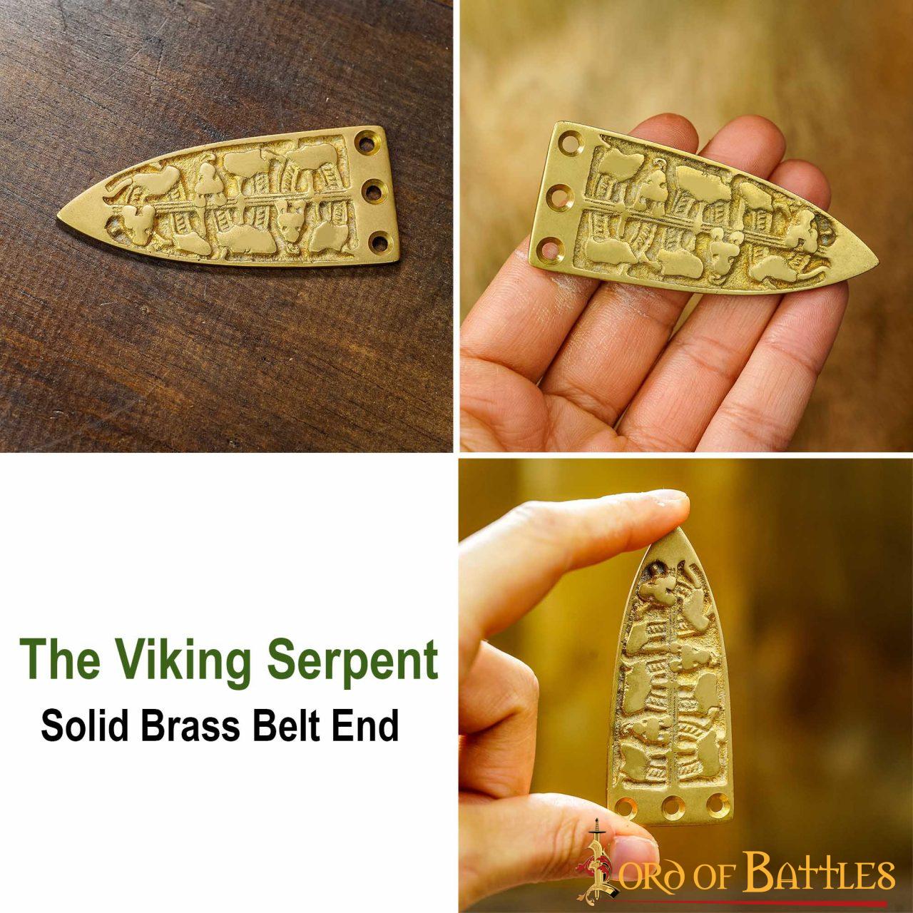 Imagen única de: Serpiente Vikinga Grabada Cinturón Medieval Chape Puro Latón Macizo Accesorio