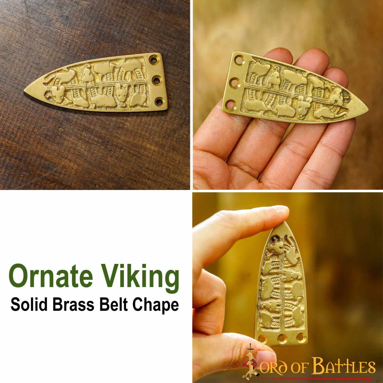 Imagen única de: Serpiente Vikinga Grabada Cinturón Medieval Chape Puro Latón Macizo Accesorio