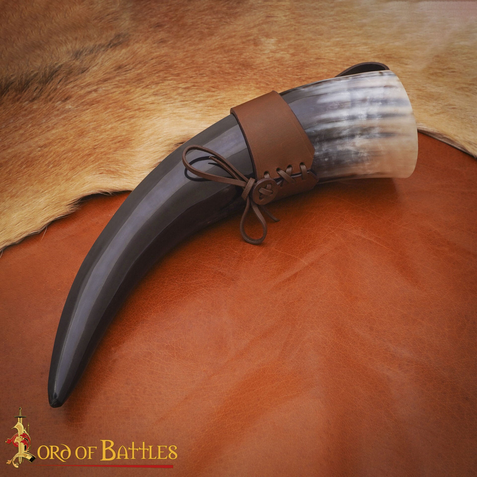 Cuerno de beber vikingo con funda de cuero - 500 ml
