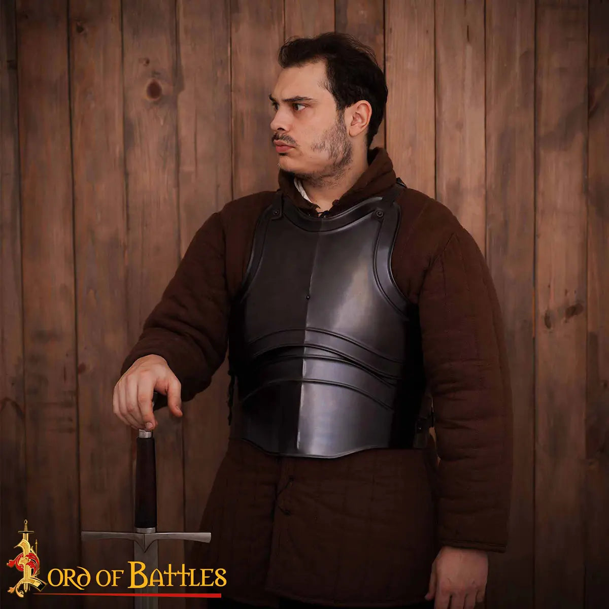 Imagen única de: Coraza medieval de acero pulido — cuatro placas para LARP