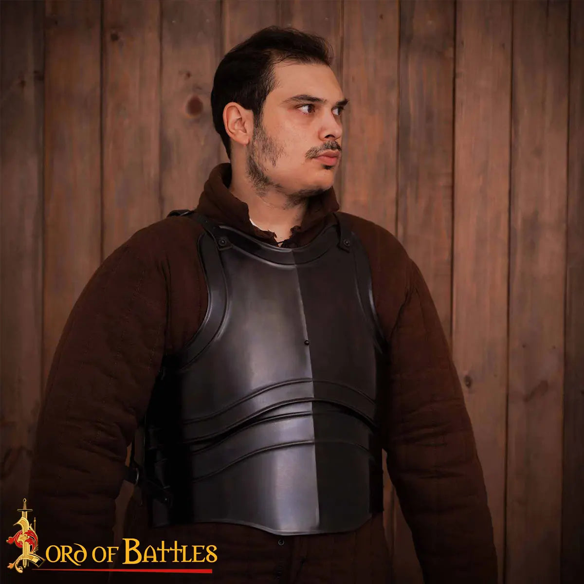 Imagen única de: Coraza medieval de acero pulido — cuatro placas para LARP