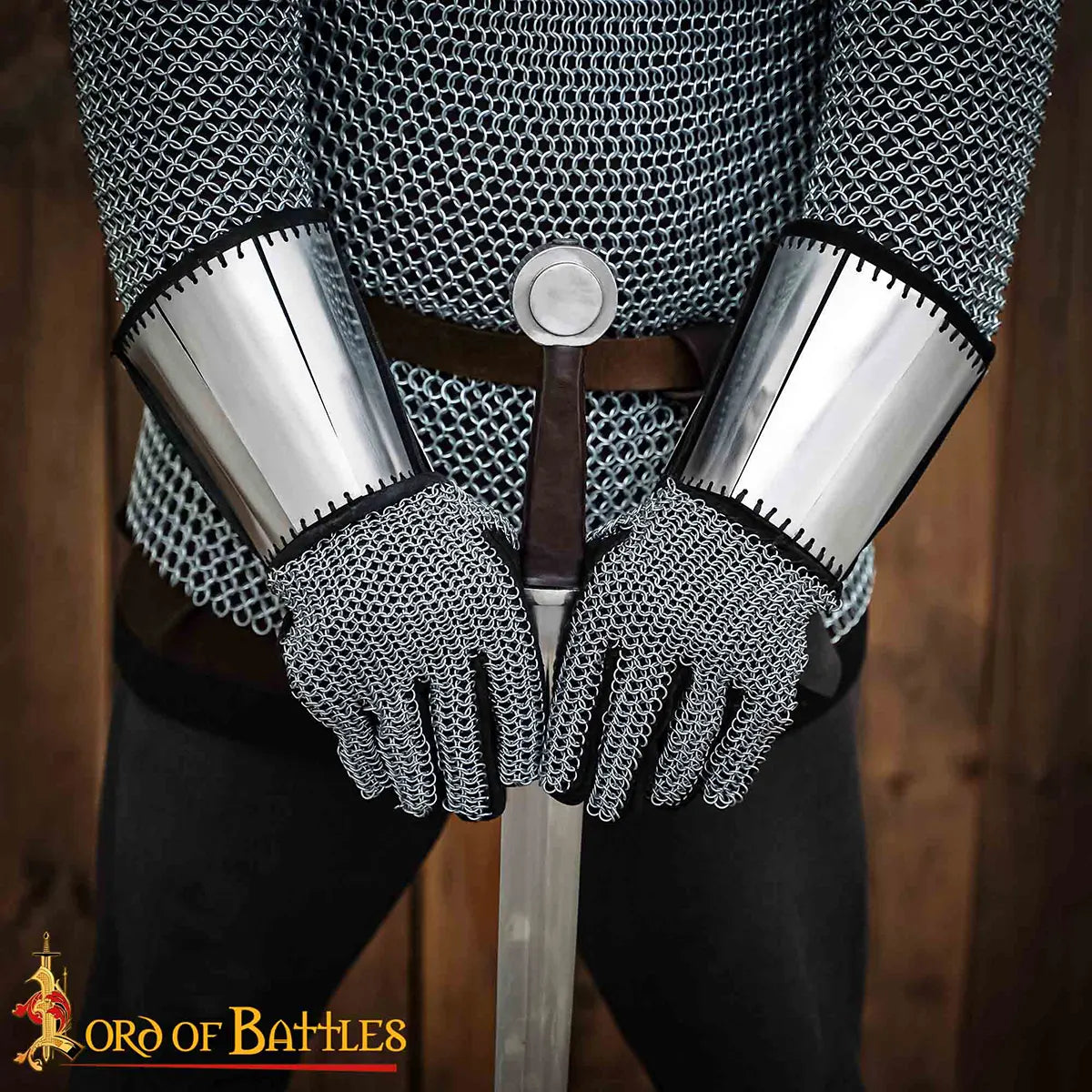 Imagen única de: Guanteletes de malla 6 mm con brazales de acero y guantes interiores de ante