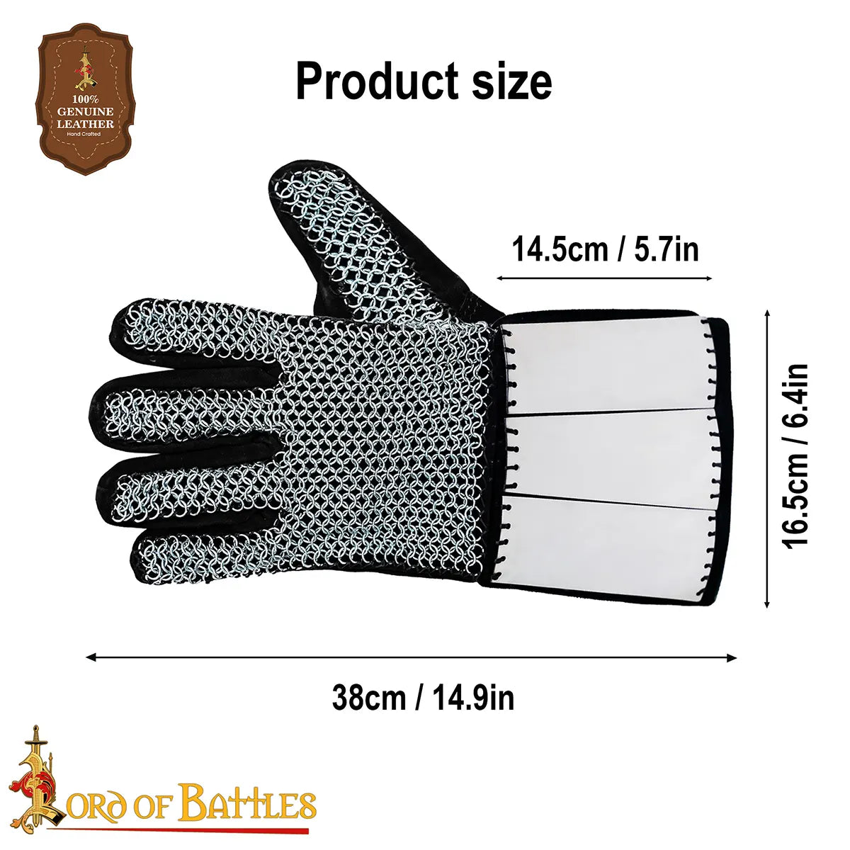 Imagen única de: Guanteletes de malla 6 mm con brazales de acero y guantes interiores de ante