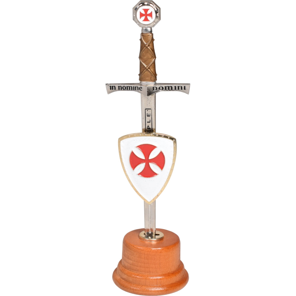 Espada del Cruzado en Miniatura con Soporte de Madera y Escudo Extraíble
