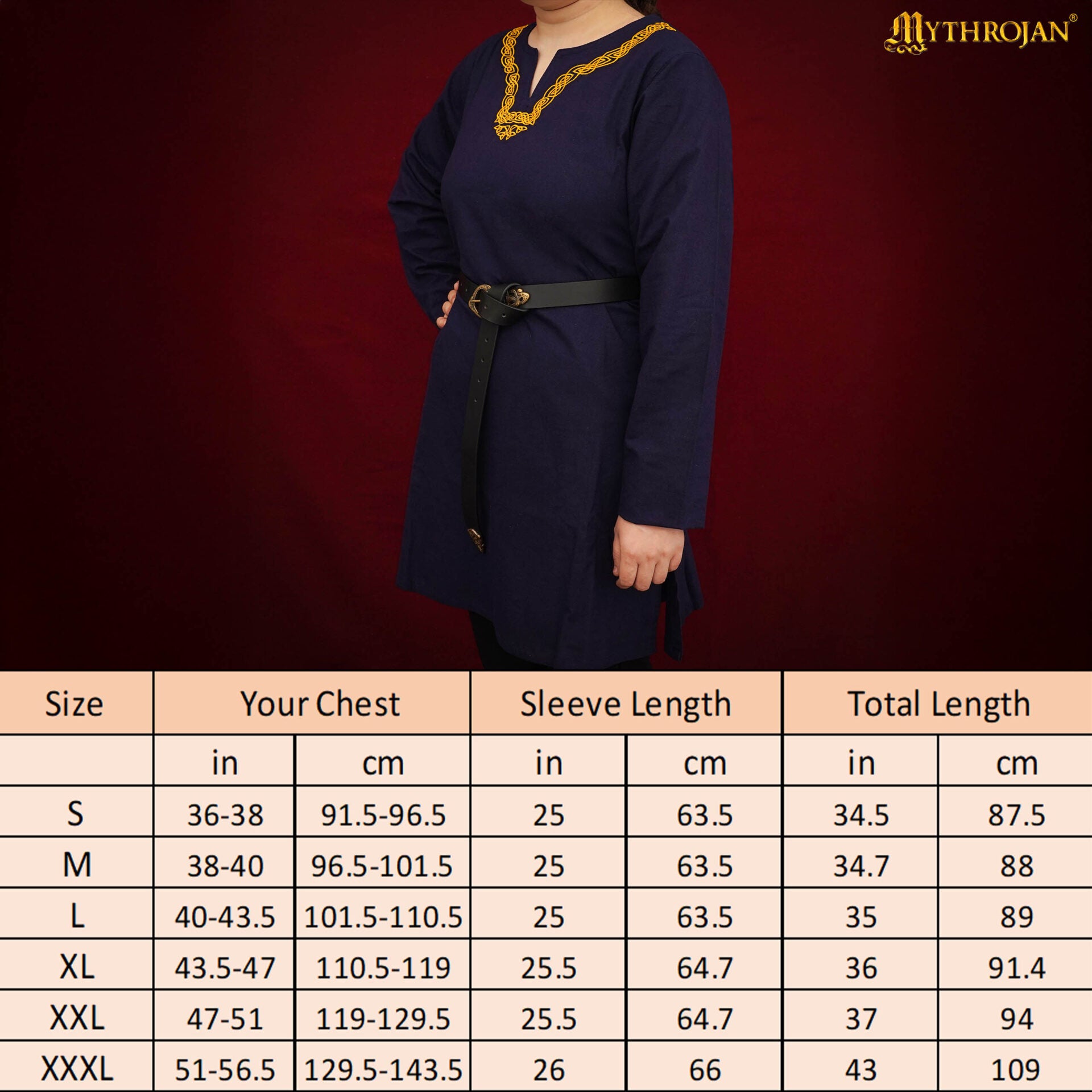 Imagen única de: Túnica vikinga bordada Mythrojan — camisa medieval de algodón