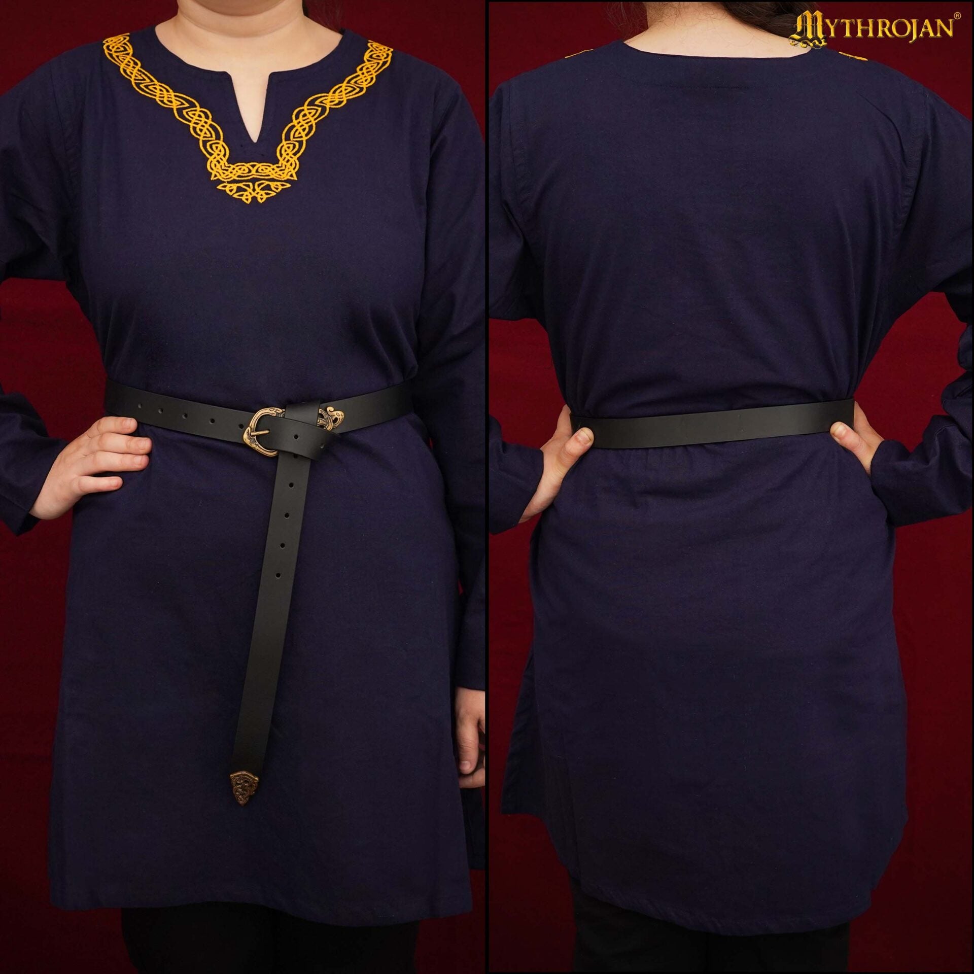 Imagen única de: Túnica vikinga bordada Mythrojan — camisa medieval de algodón